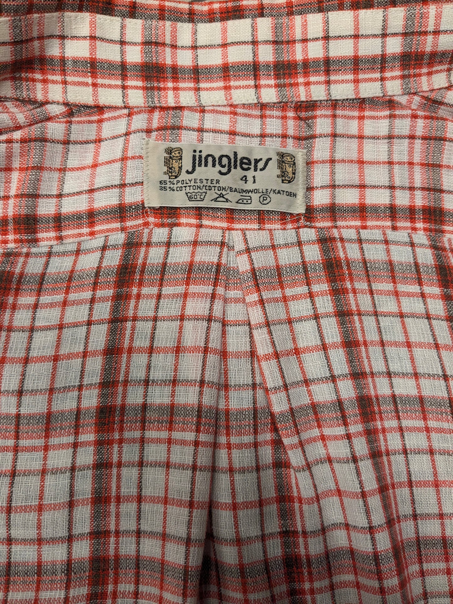 Camicia Jinglers vintage anni '70. Rosso Beige Marrone a quadri. Taglia L.
