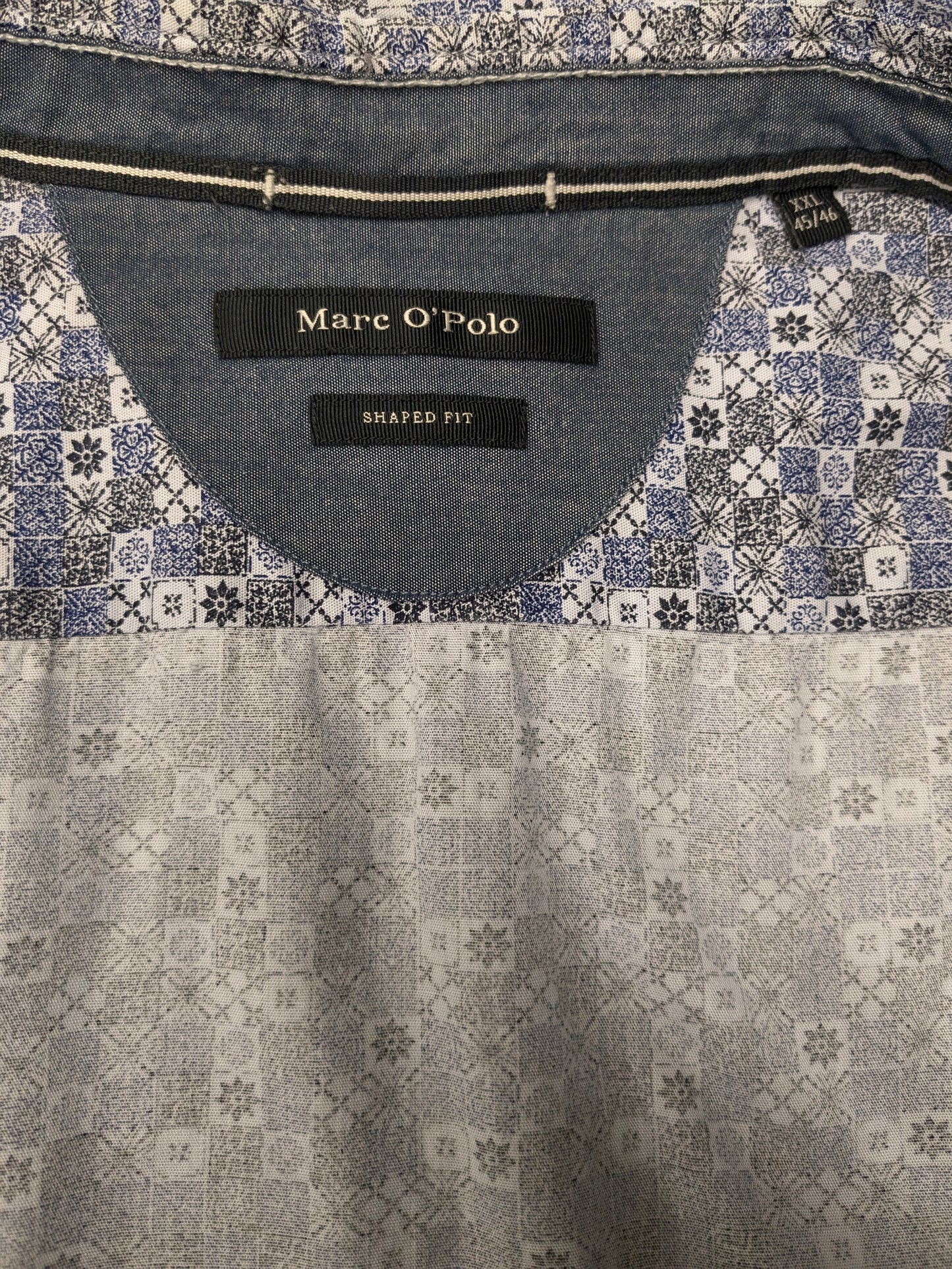 Marc o'Polo overhemd. Blauw Zwart Witte print. Maat 2XL / XXL. shaped fit.