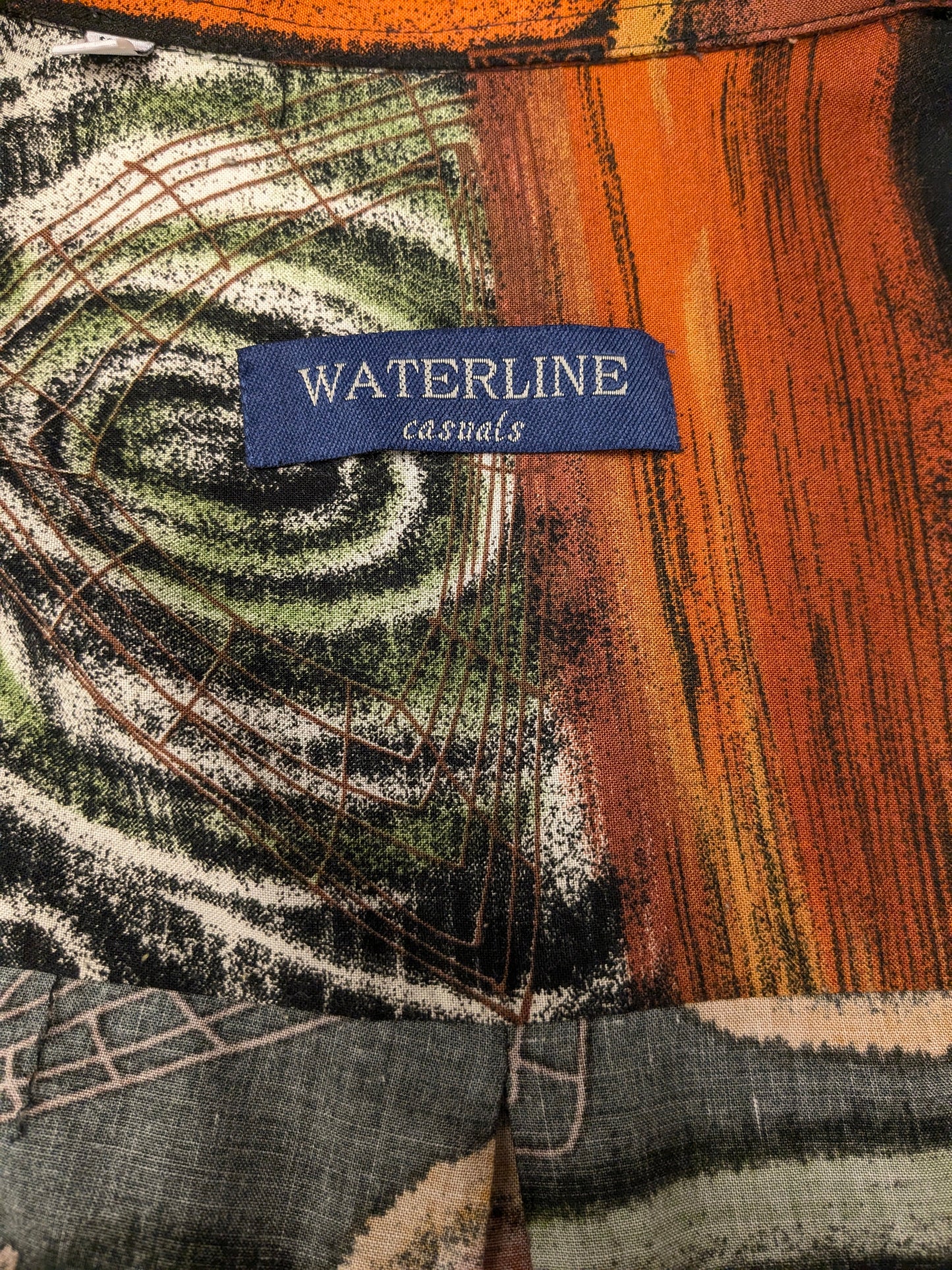 Vintage 80's / 90's Waterline shirt. Orange Green Black print. Size 2XL / XXL.