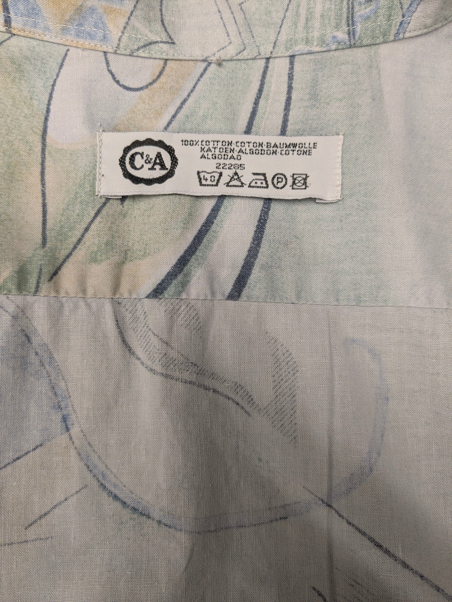 Vintage 80's / 90's C&A overhemd. Groen Blauw Gele print. Maat 2XL / XXL.