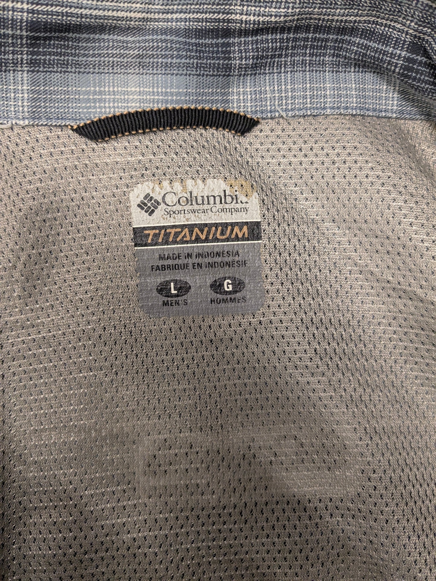 Columbia Titanium overhemd. Blauw Grijs Zwart geruit. Maat L.