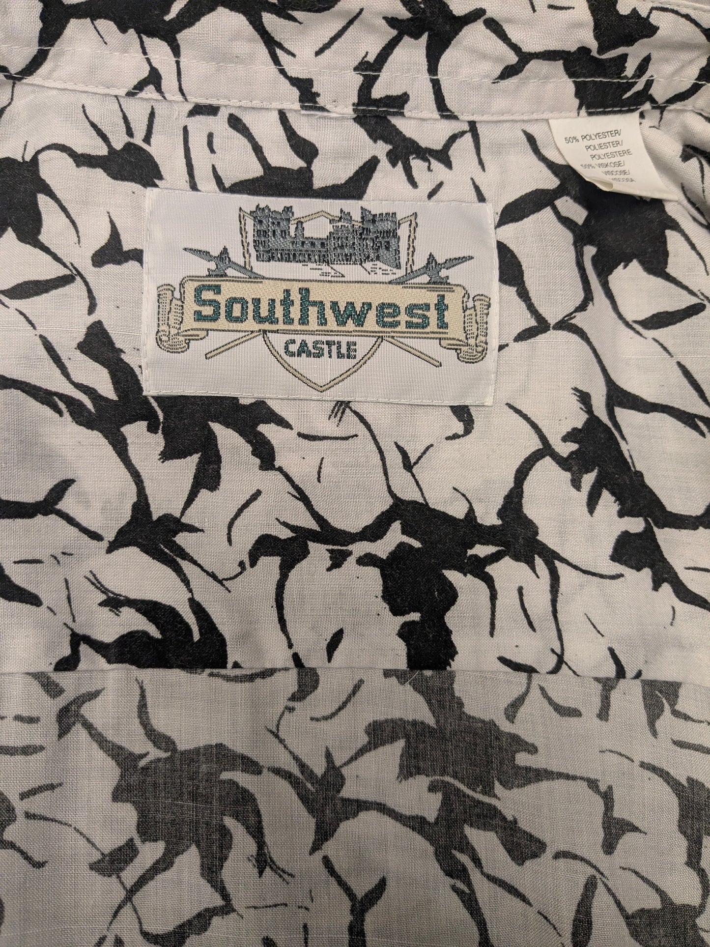 Vintage Southwest overhemd. zwart Witte print. Maat XL.