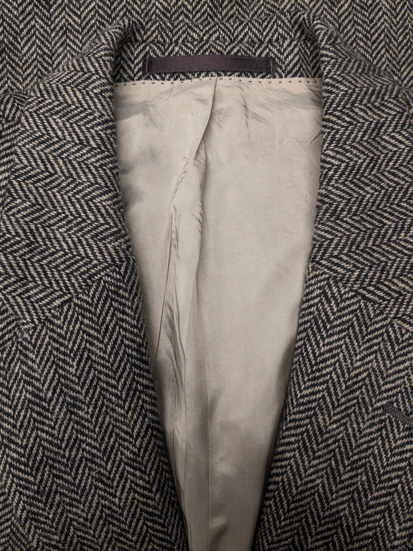 Giacca Manston vintage in lana. Motivo a spina di pesce marrone. Taglia L.