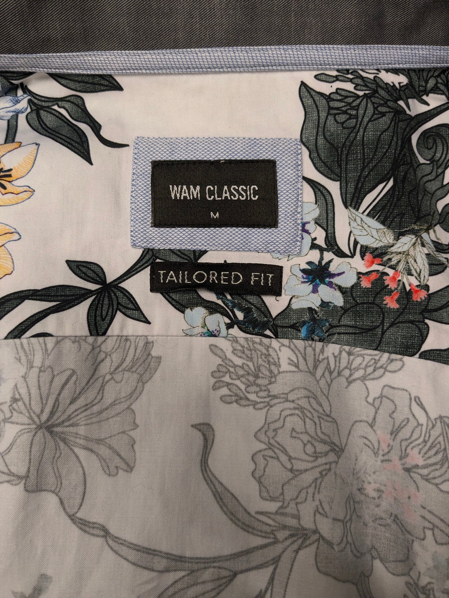 WAM Classic overhemd. Groen Geel Rode bloemen print. Maat M. tailored fit.