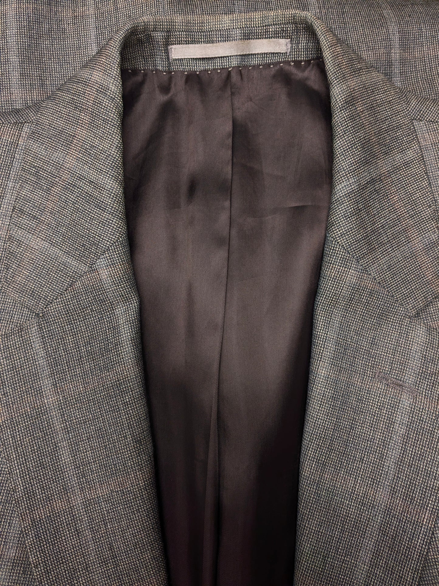 Burberry Wollen /Zijden colbert. Bruin Grijs motief. Maat 56 / XL. 85% Wol & 15% Zijde.