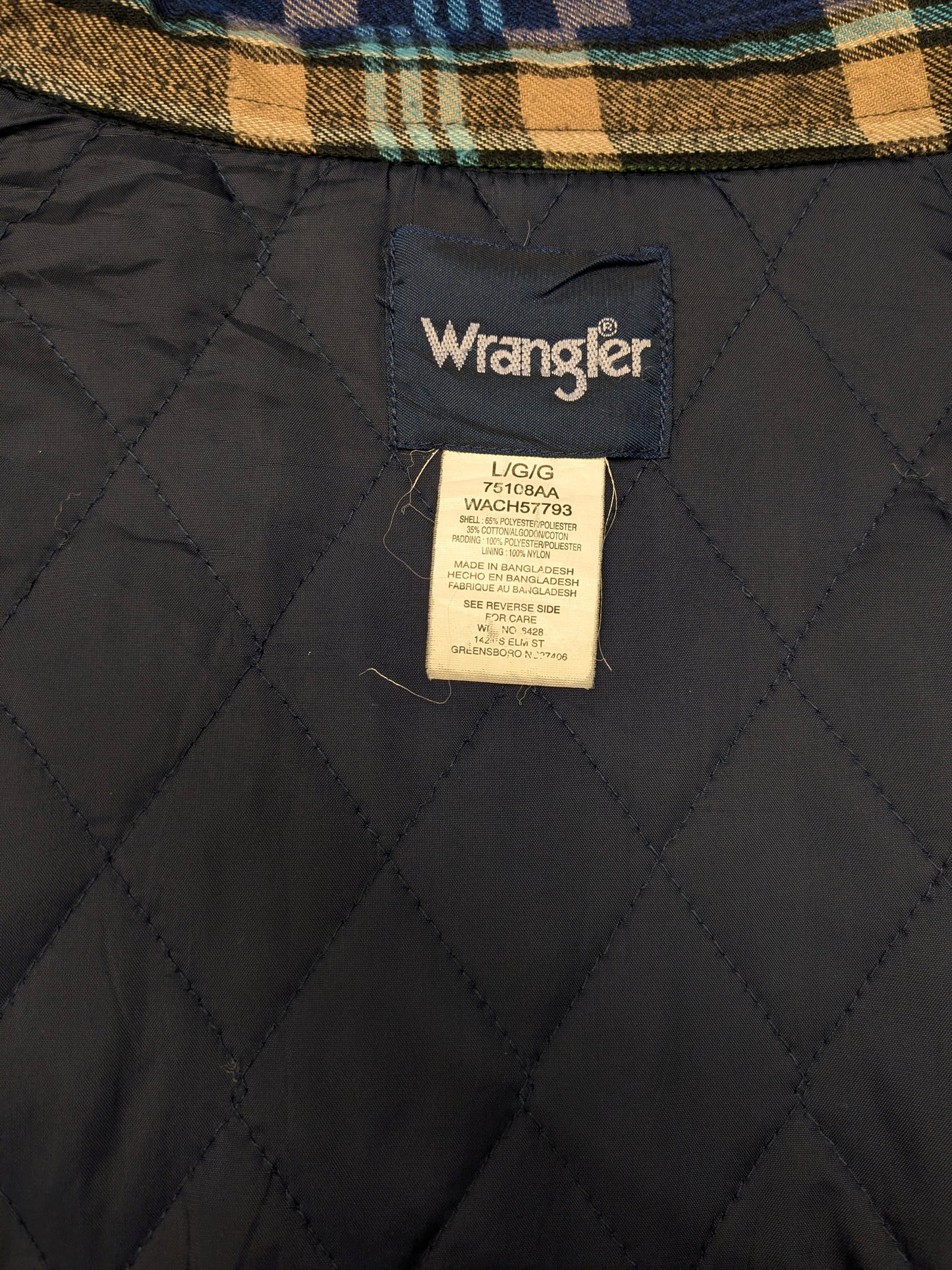 Vintage Wrangler licht gevoerde Flanellen overhemd met drukknopen. Beige Blauw Paars gekleurd. Maat L.
