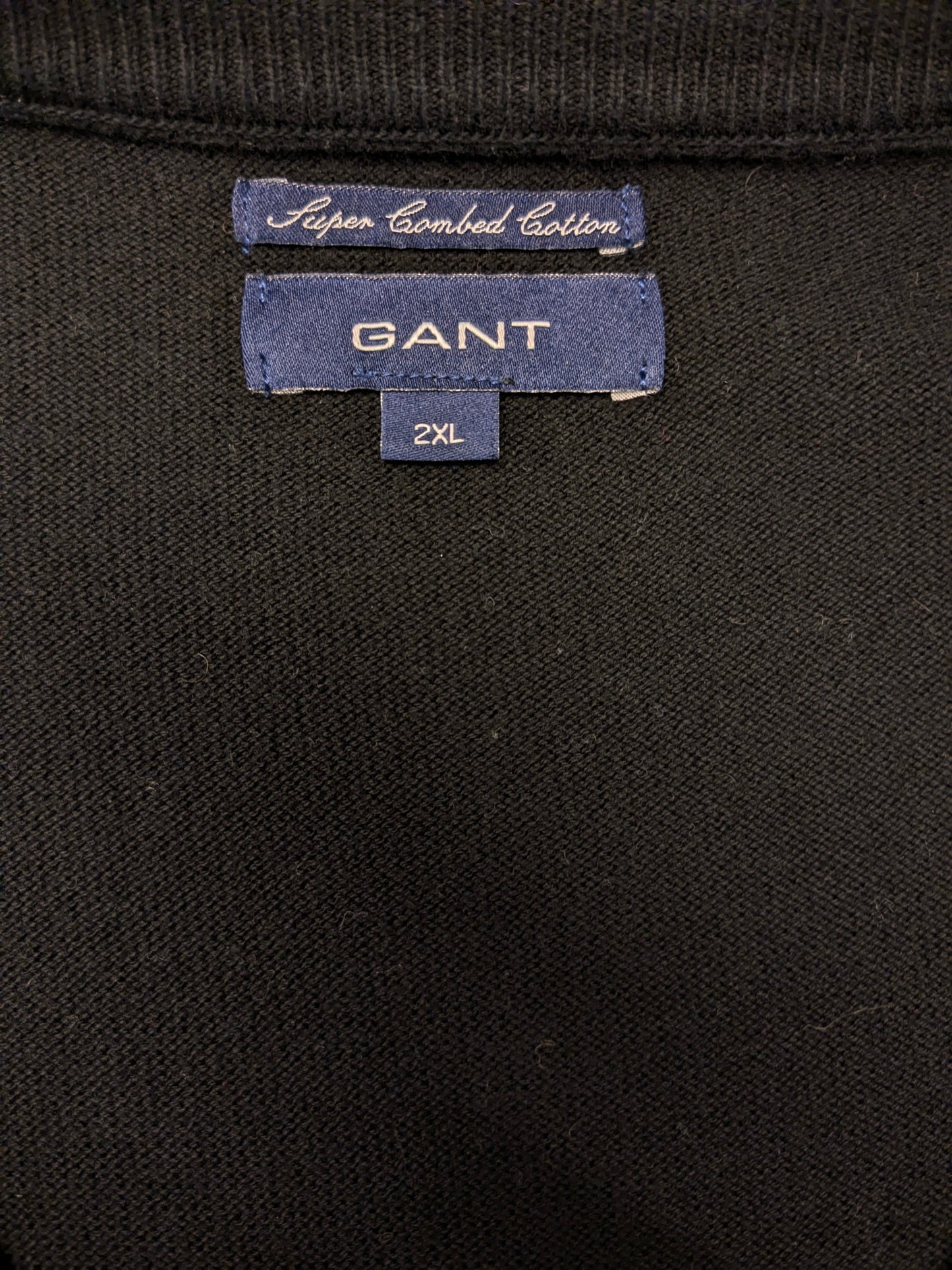 Gant Katoenen casual trui met V-Hals. Zwart gekleurd. Maat 2XL / XXL.