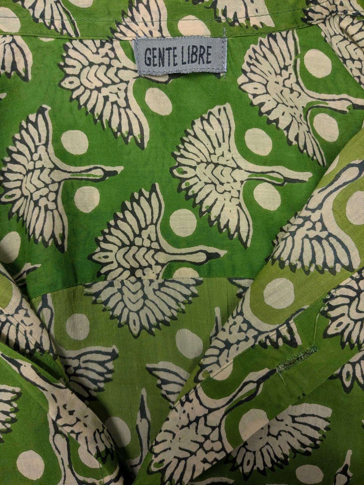 Vintage Gente Libre overhemd korte mouw. Groen zwart Beige print. Maat XL.