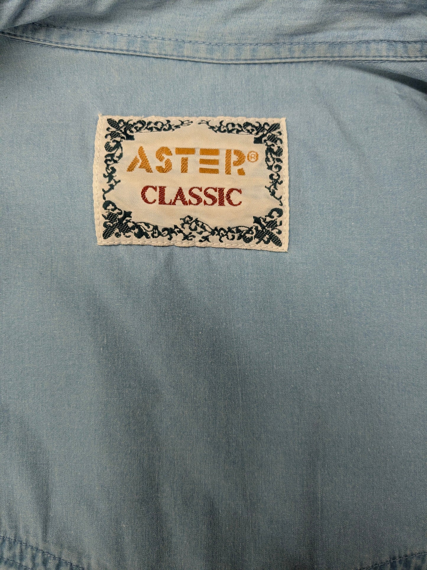 Vintage Aster Classic Western Style overhemd met drukknopen. Blauw gemêleerd. Maat 2XL / XXL.