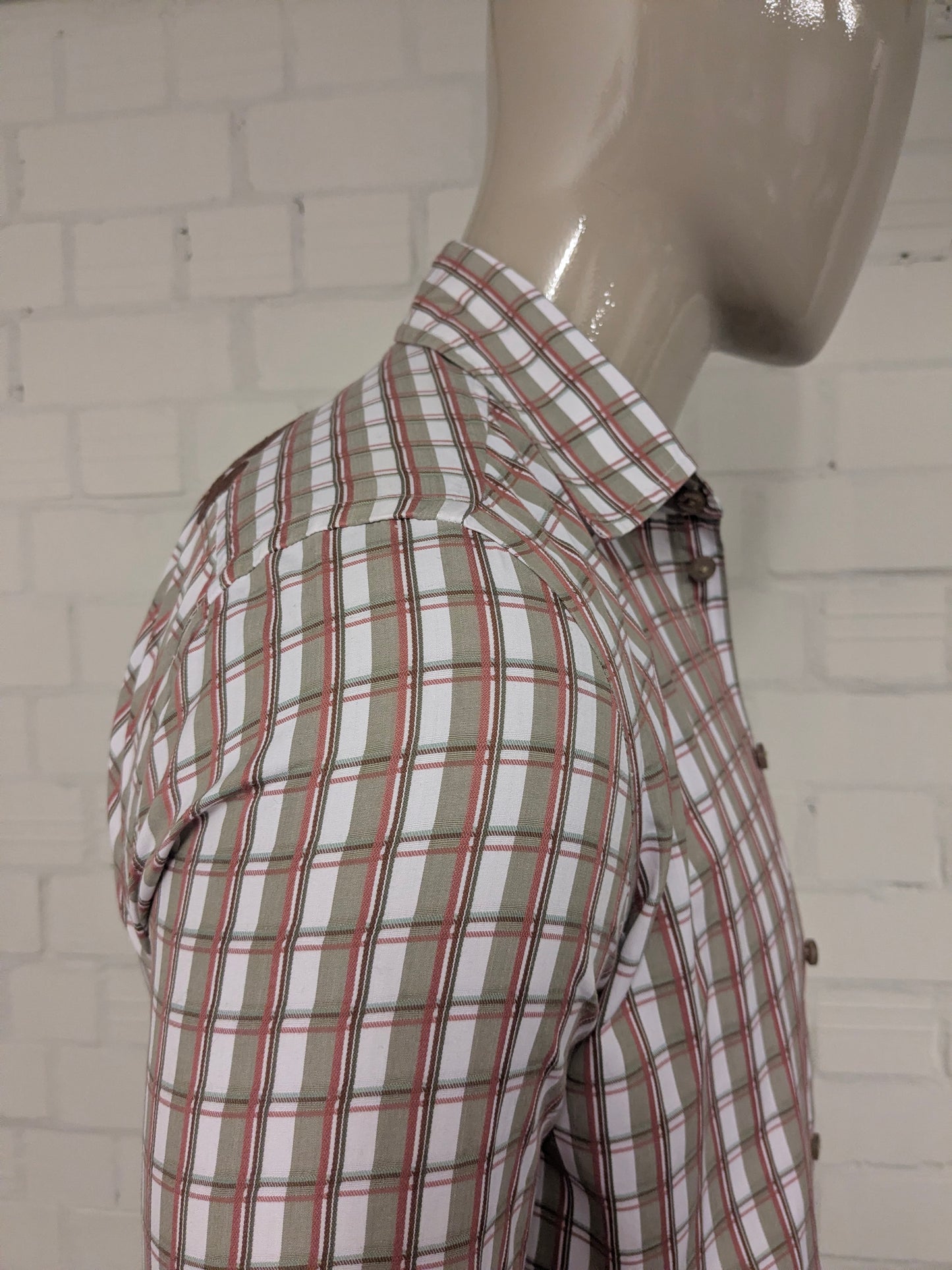 Vintage Mustang overhemd. Groen Wit Rood geruit. Maat M.