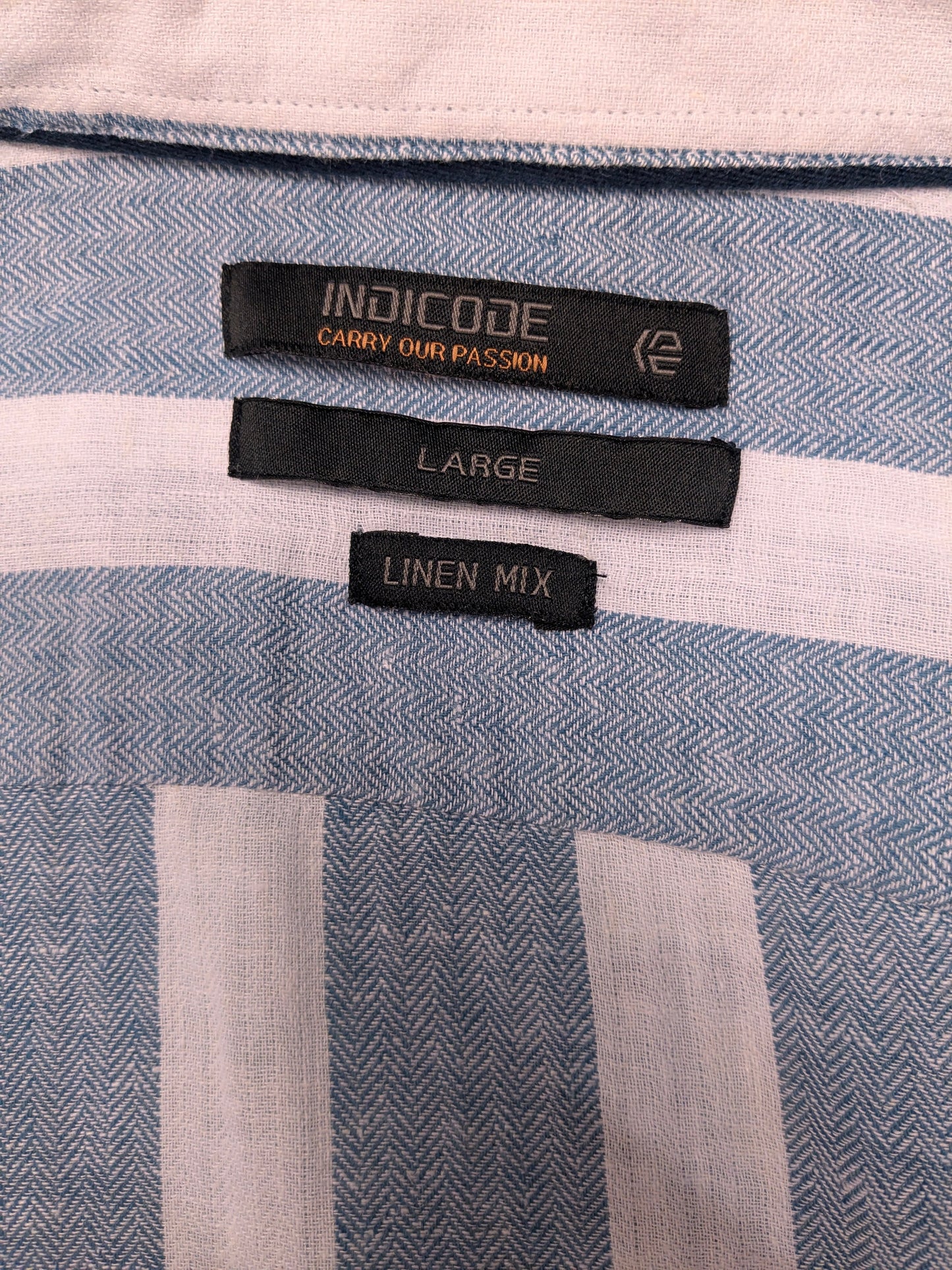 Unicode Linnen overhemd. Blauw Wit gestreept motief. Maat L.