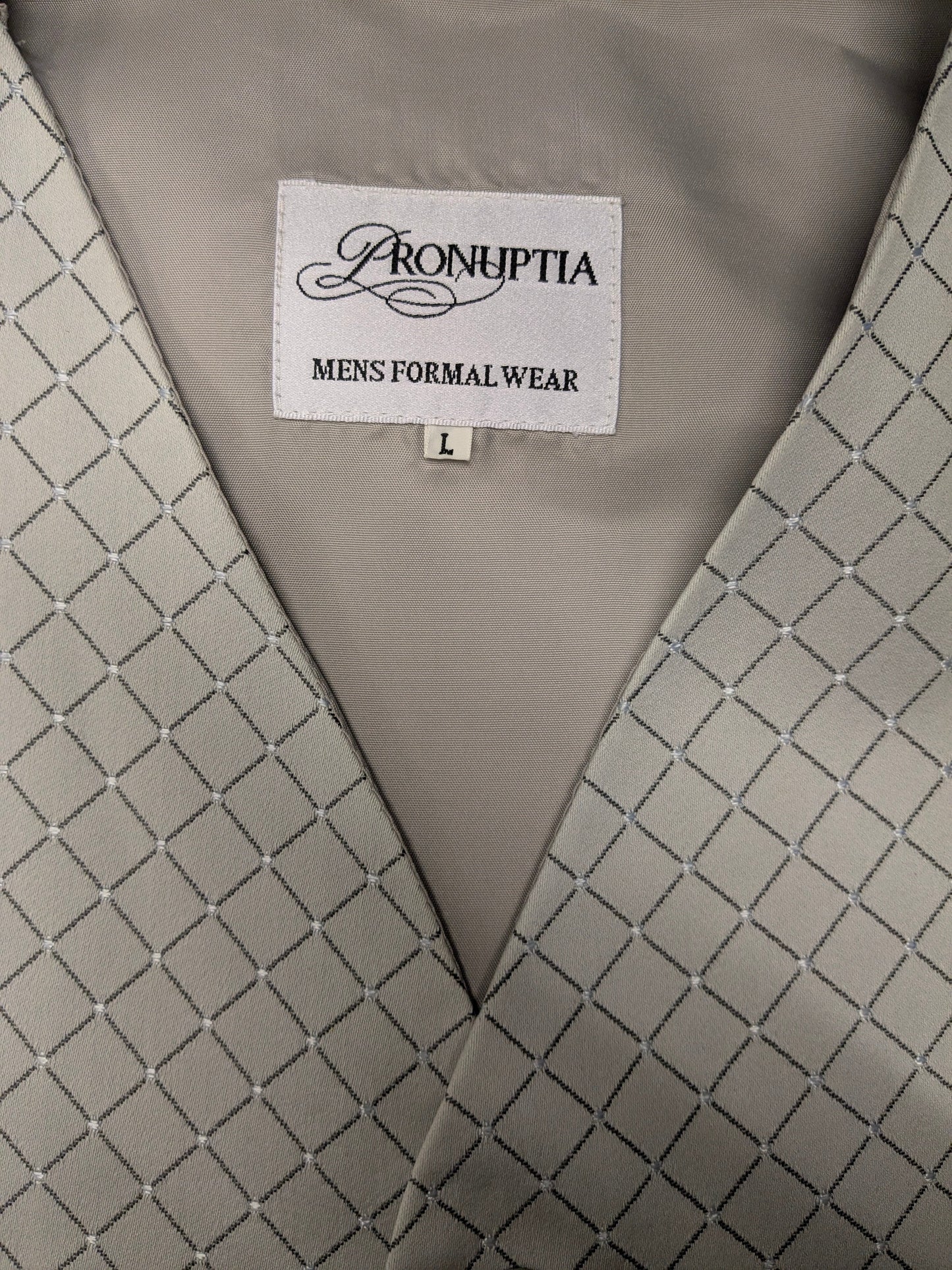 Pronuptia gilet. Grijs motief. Maat L.