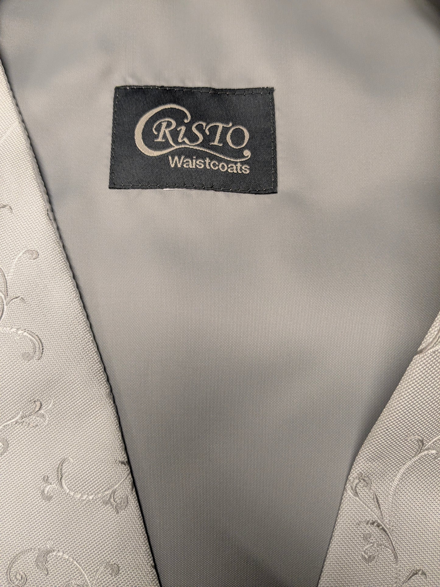 Cristo gilet. Beige Licht glanzend motief. Maat 3XL / XXXL.