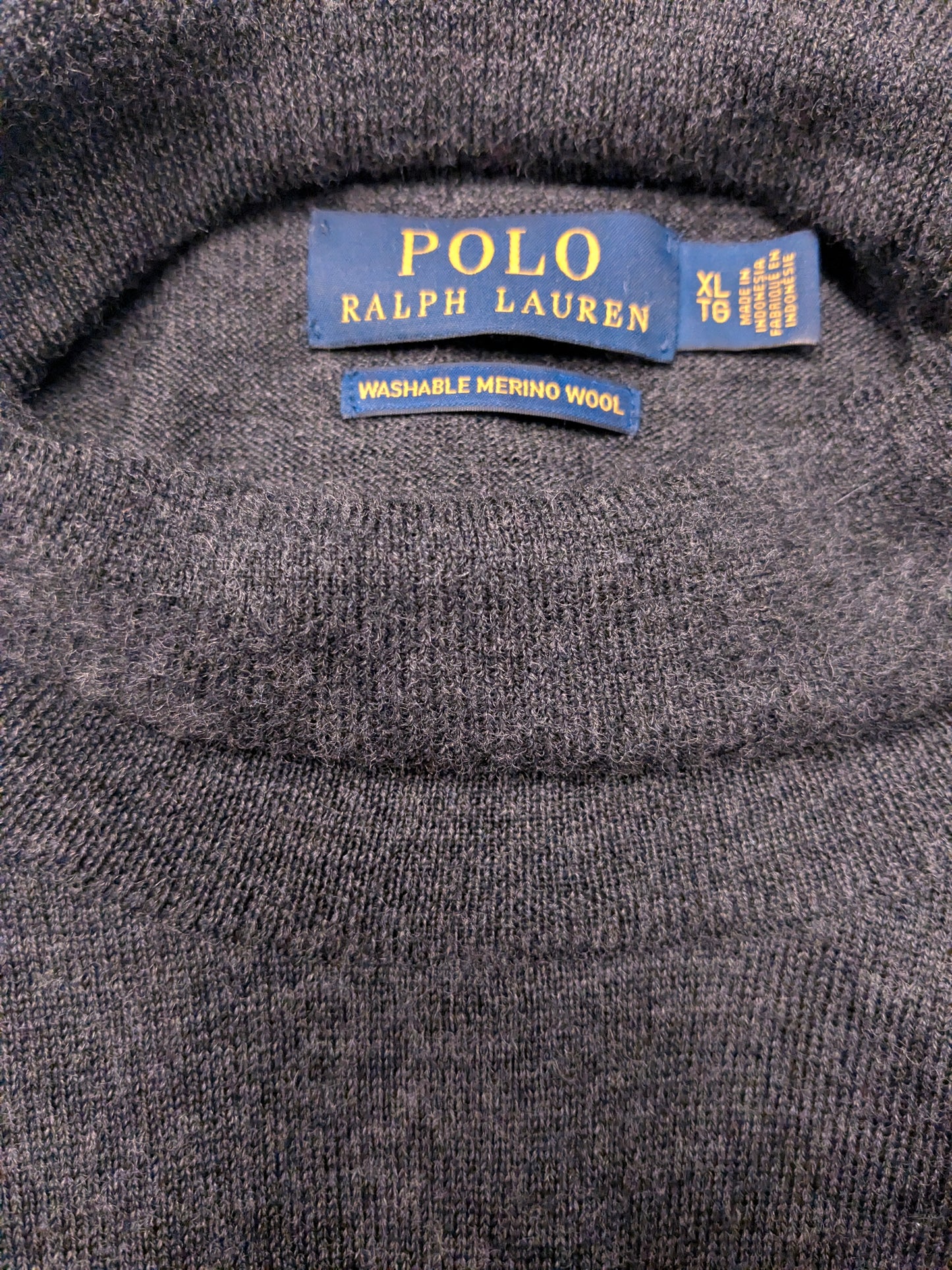 Dolcevita Polo Ralph Lauren in lana merino. Grigio scuro misto. Taglia XL.