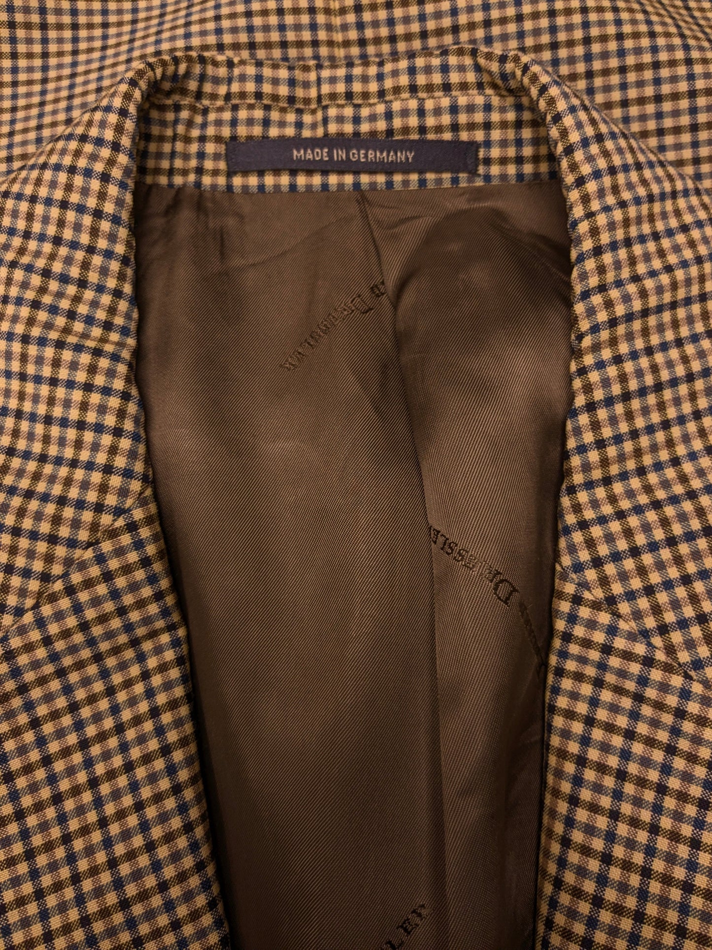Eduard Dressler Wollen colbert. Beige Groen Blauw motief. Maat 26 (52 / L).