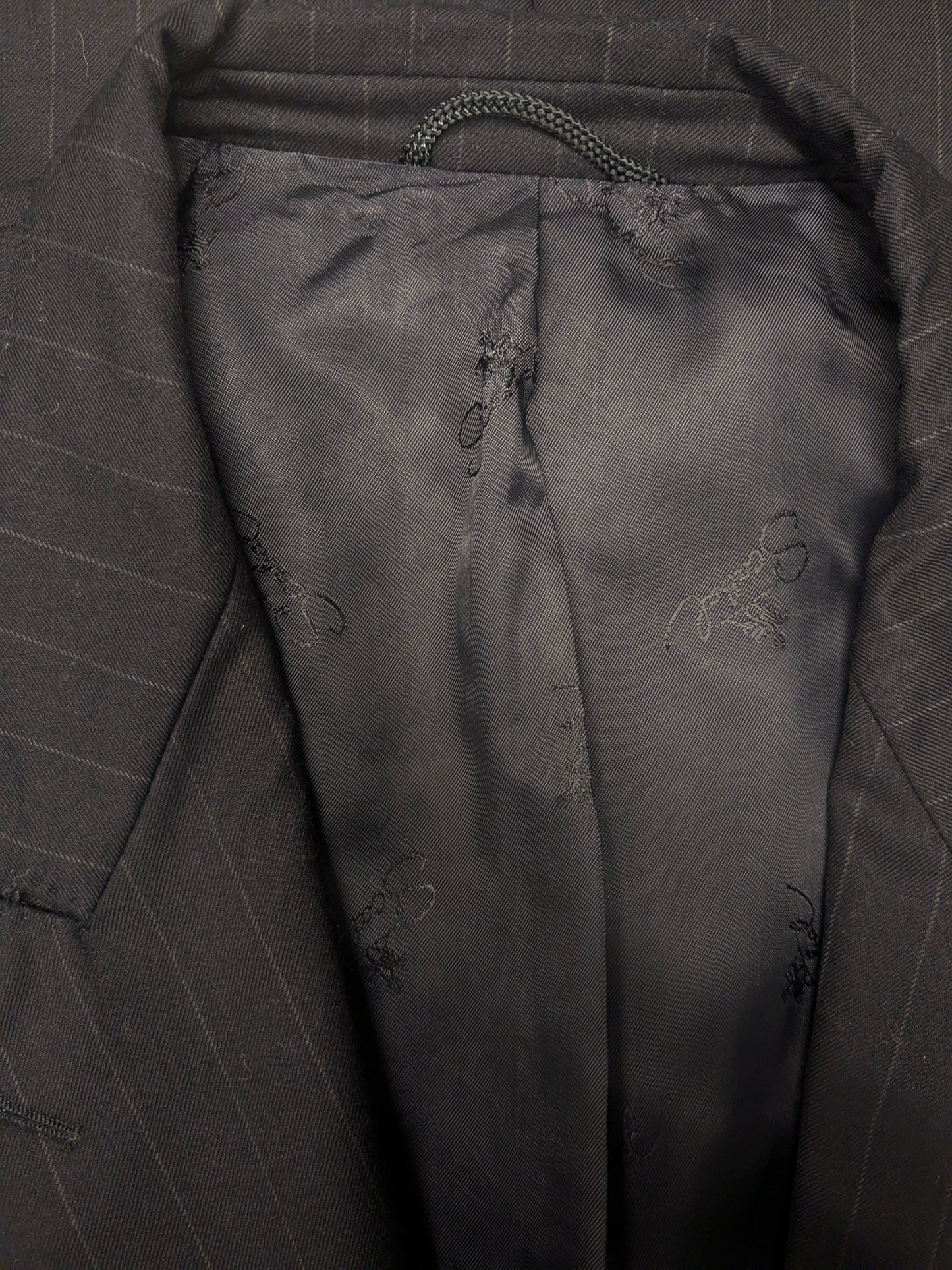 Vintage Scabal Wollen double breasted colbert. Donker Blauw Grijs gestreept. Maat 28 (56 / XL).