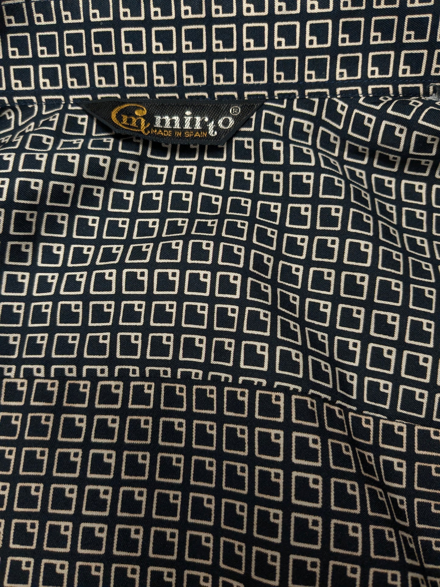 Vintage Mirto overhemd. Zwart Beige print. Maat M.