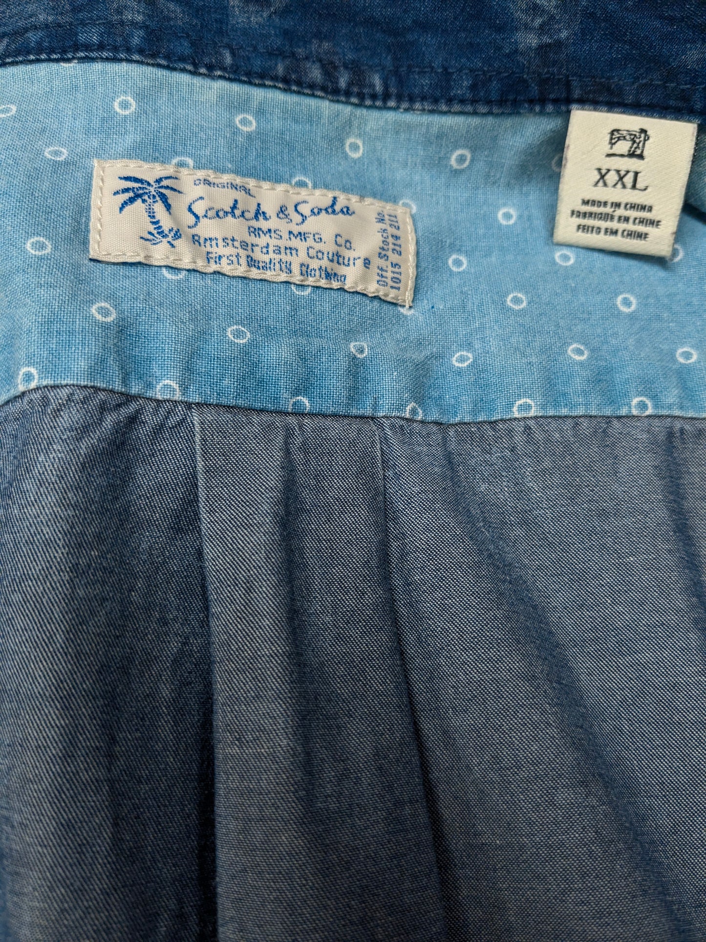Scotch & Soda overhemd. Blauwe Bladeren print. Maat 2XL / XXL > XL.