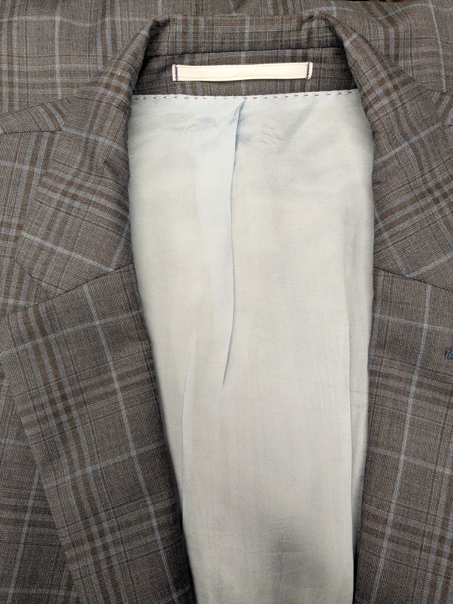 Digel Wollen colbert. Blauw Grijs Bruin geruit. Maat 58 / XL.