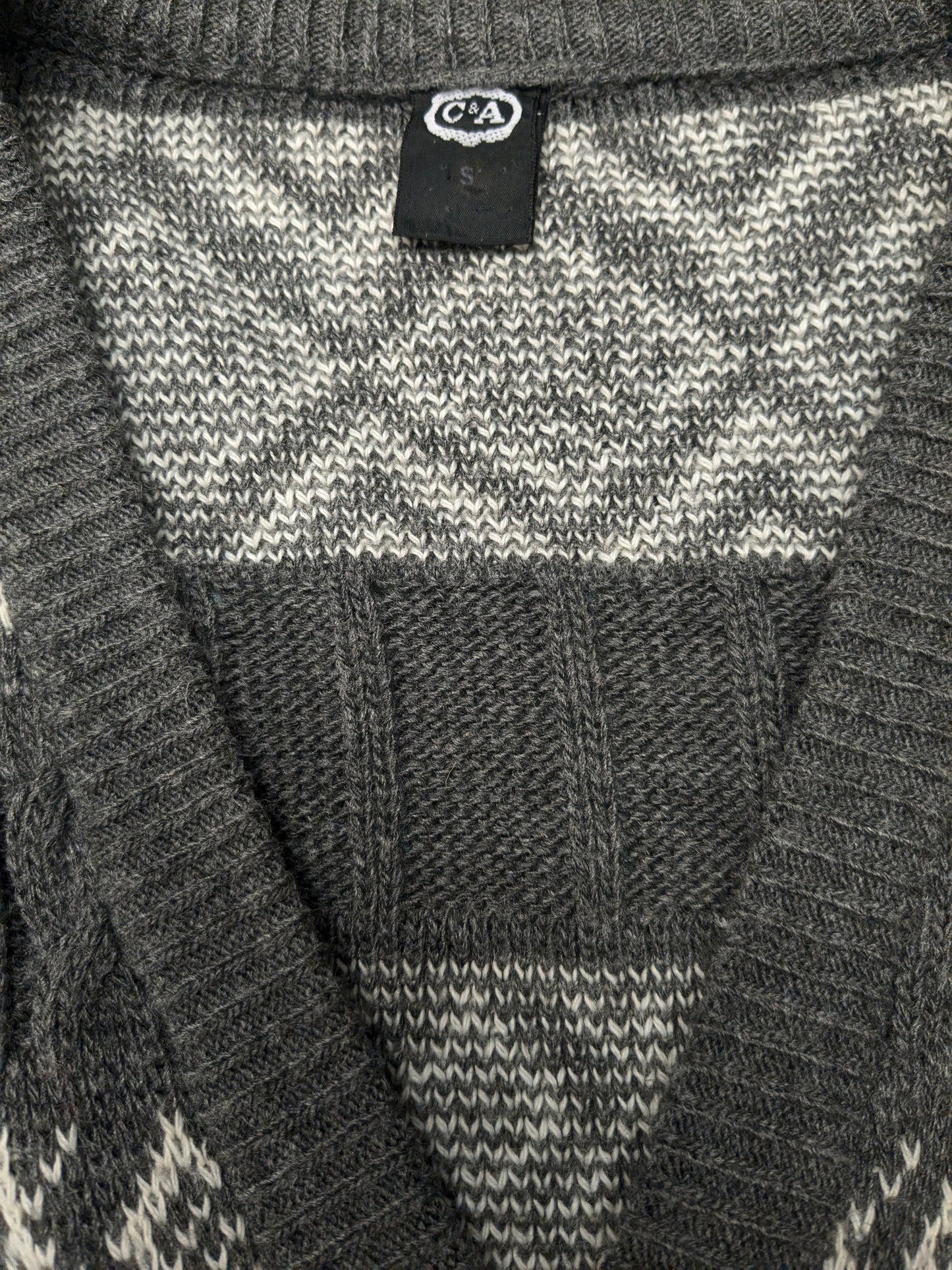 Vintage C&A spencer / gilet. Grijs Wit motief. Maat L.