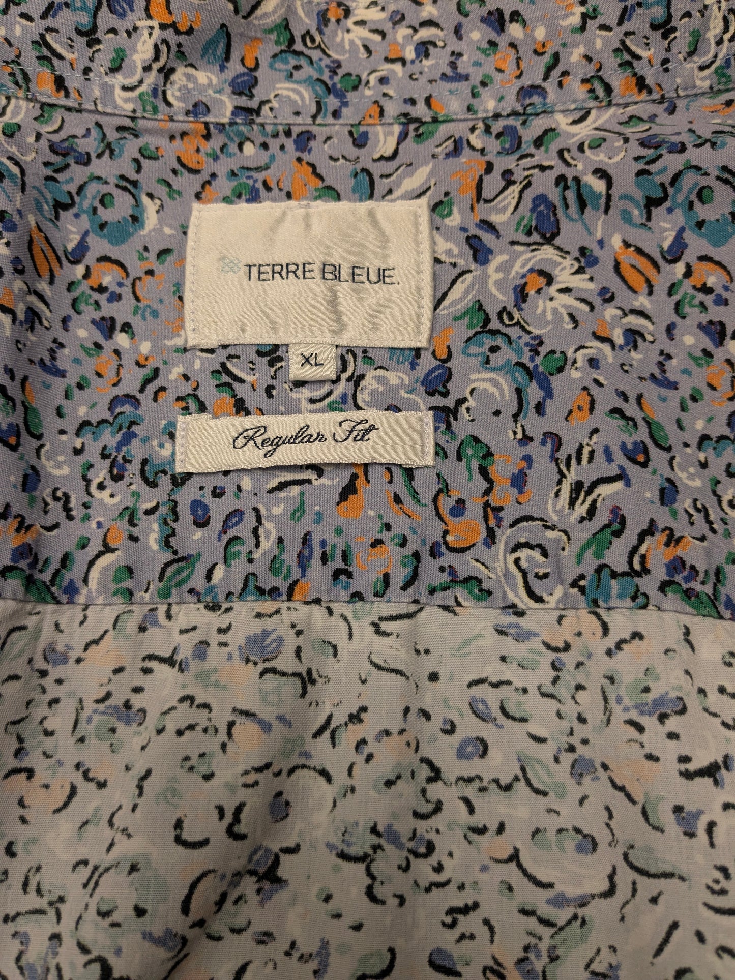 Terre Bleue overhemd. Paars Groen Oranje bloemen print. Maat XL. regular fit.