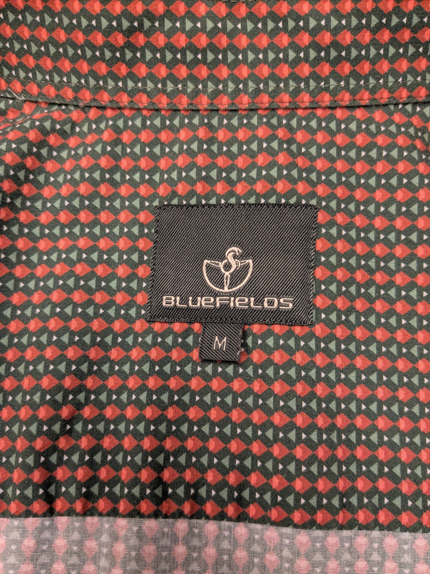 Bluefields overhemd. Groen Roze Rode print. Maat M.