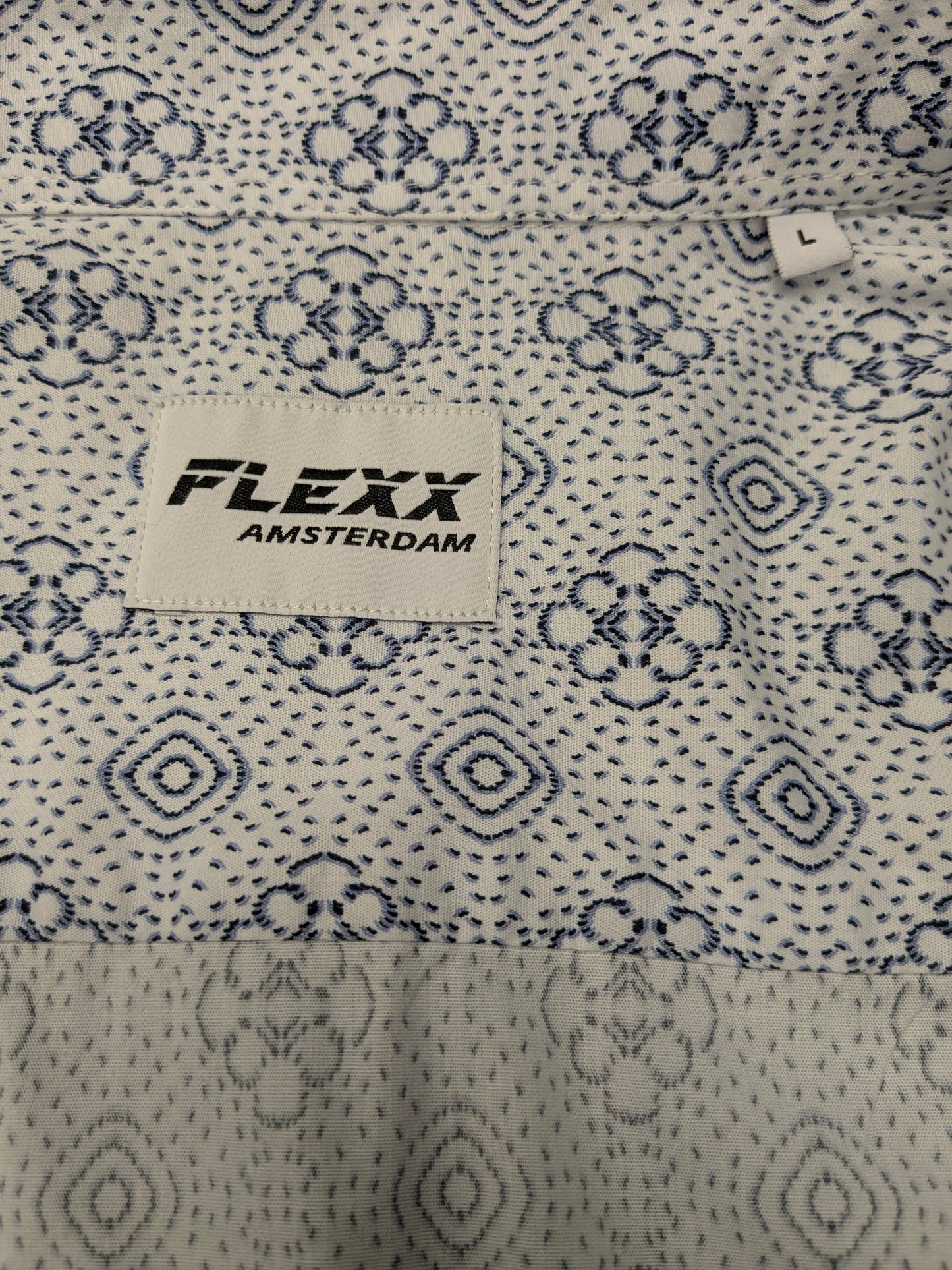 Flexx Amsterdam overhemd. Blauw Witte print. Maat L.