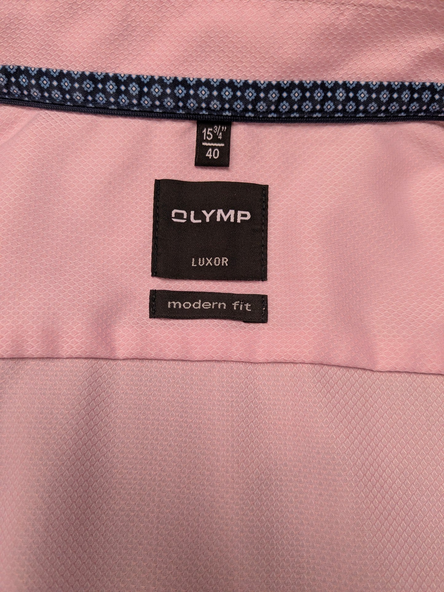Olymp Luxor overhemd. Roze motief. Maat M. modern fit.