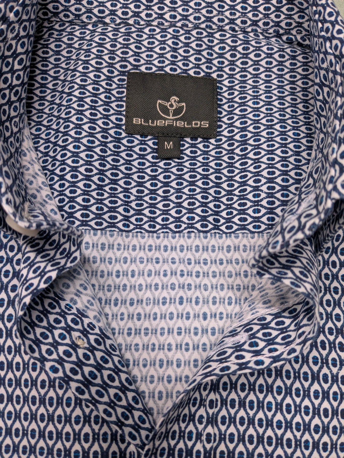 Bluefields overhemd korte mouw. Blauw Witte print. Maat M. stretch.