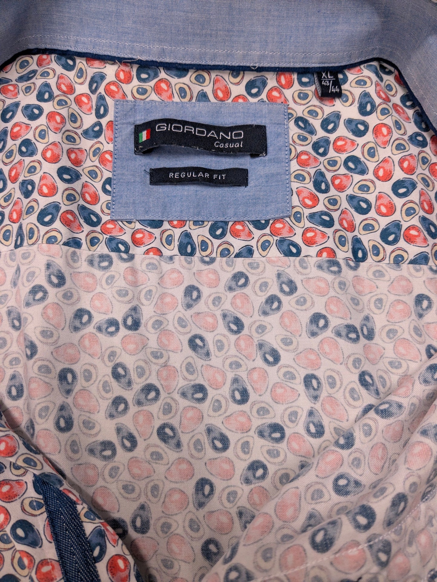 Giordano overhemd korte mouw. Roze Blauw Beige print. Maat XL. regular fit.