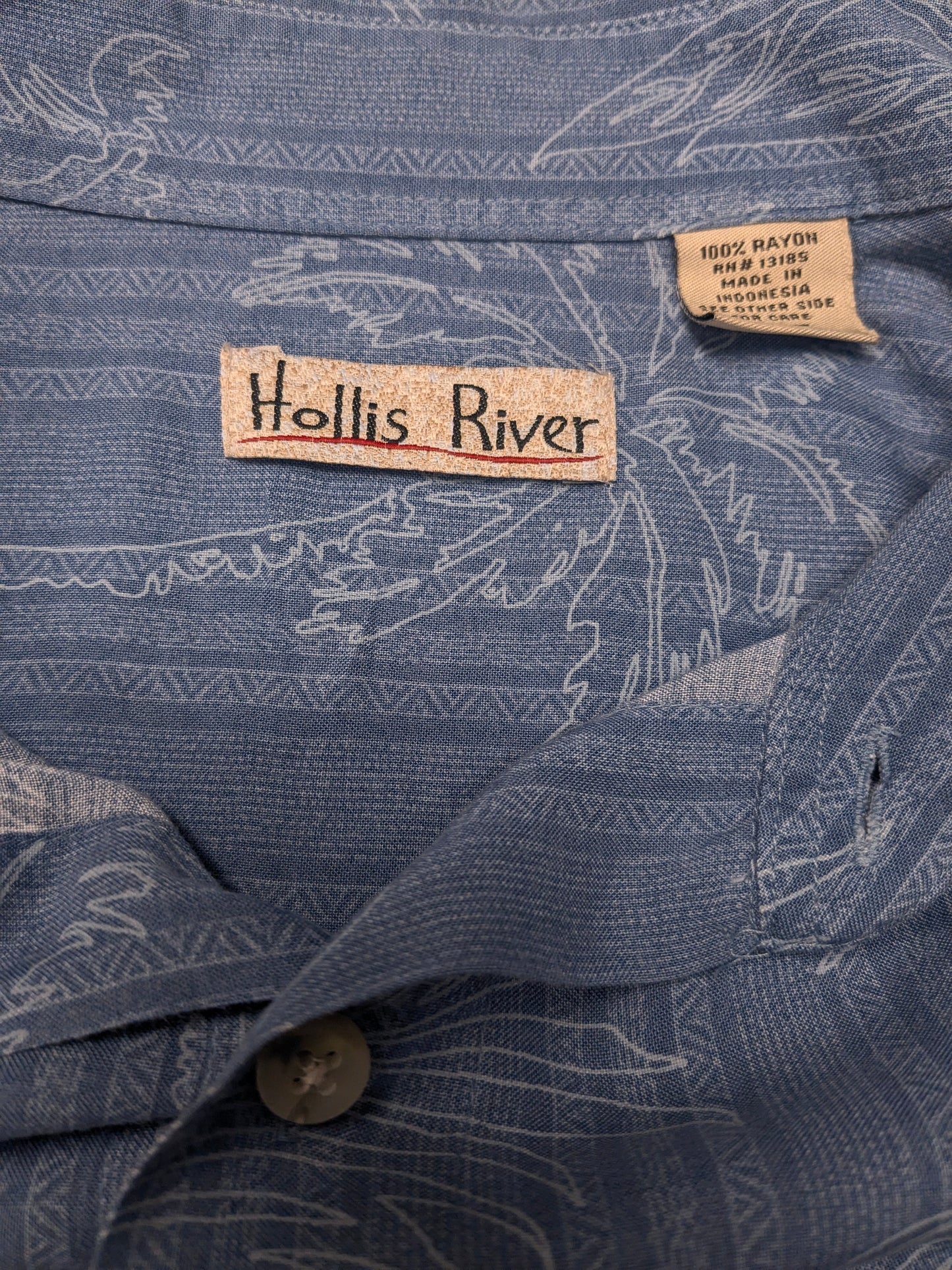 Hollis River Hawaii overhemd korte mouw. Blauw palmboom print. Maat 4XL / XXXXL.
