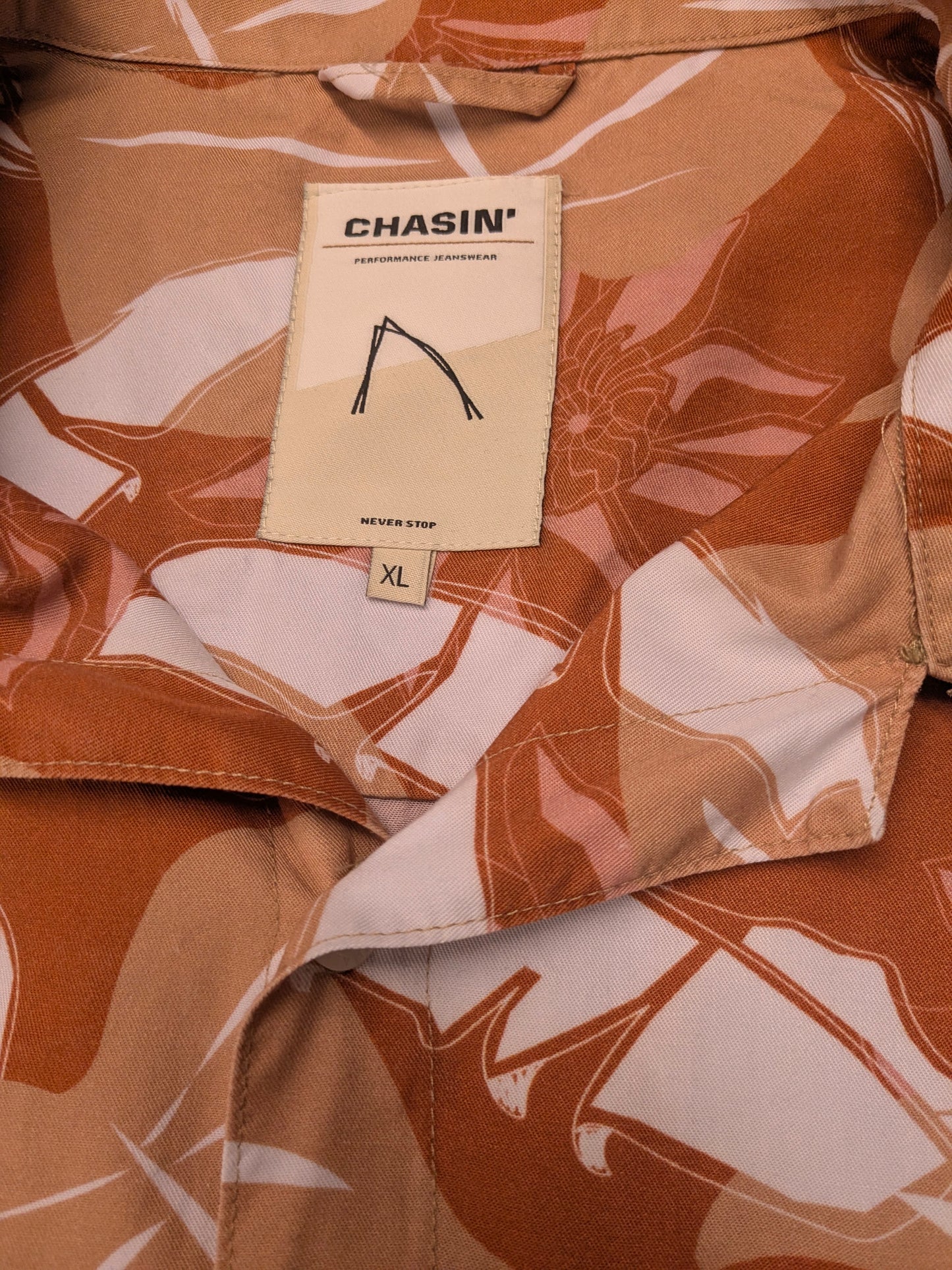Chasin overhemd korte mouw. Bruin Roze print. Maat XL.