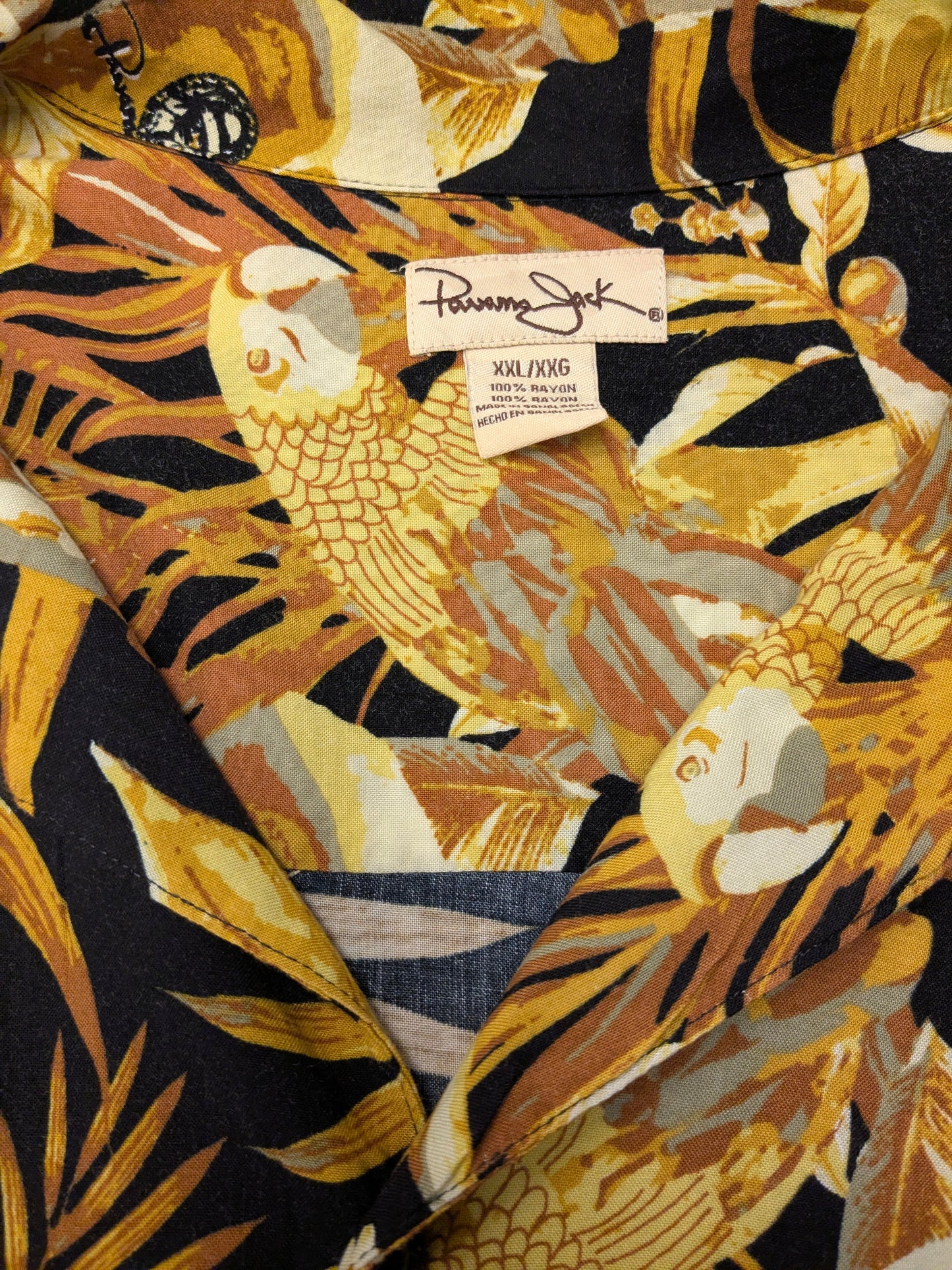 Panama Jack Hawaii overhemd korte mouw. Zwart Gele print. Maat 3XL / XXL.