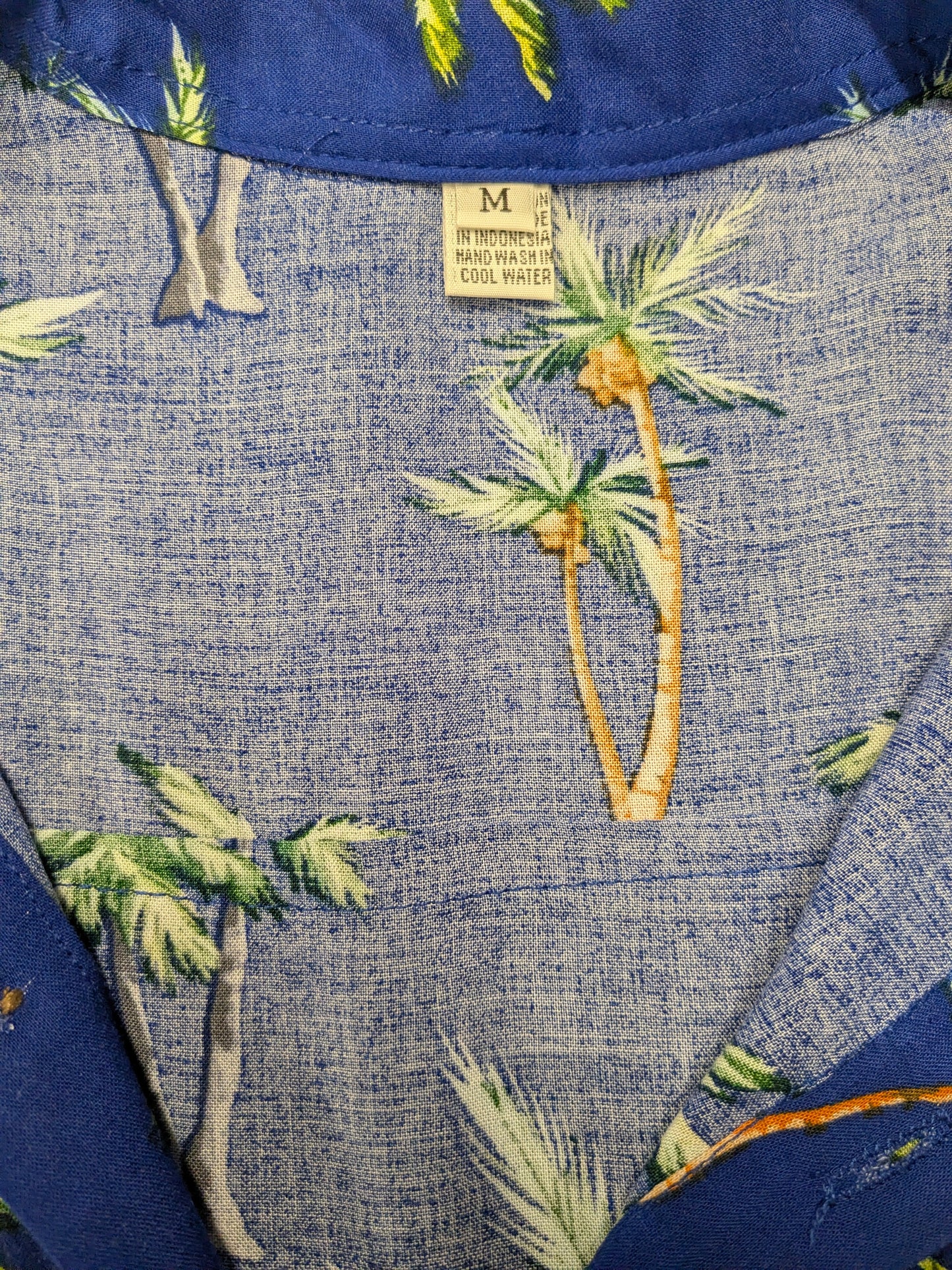 Hawaii overhemd korte mouw. Blauw Groen Bruine Palmbomen print. Maat M. #804