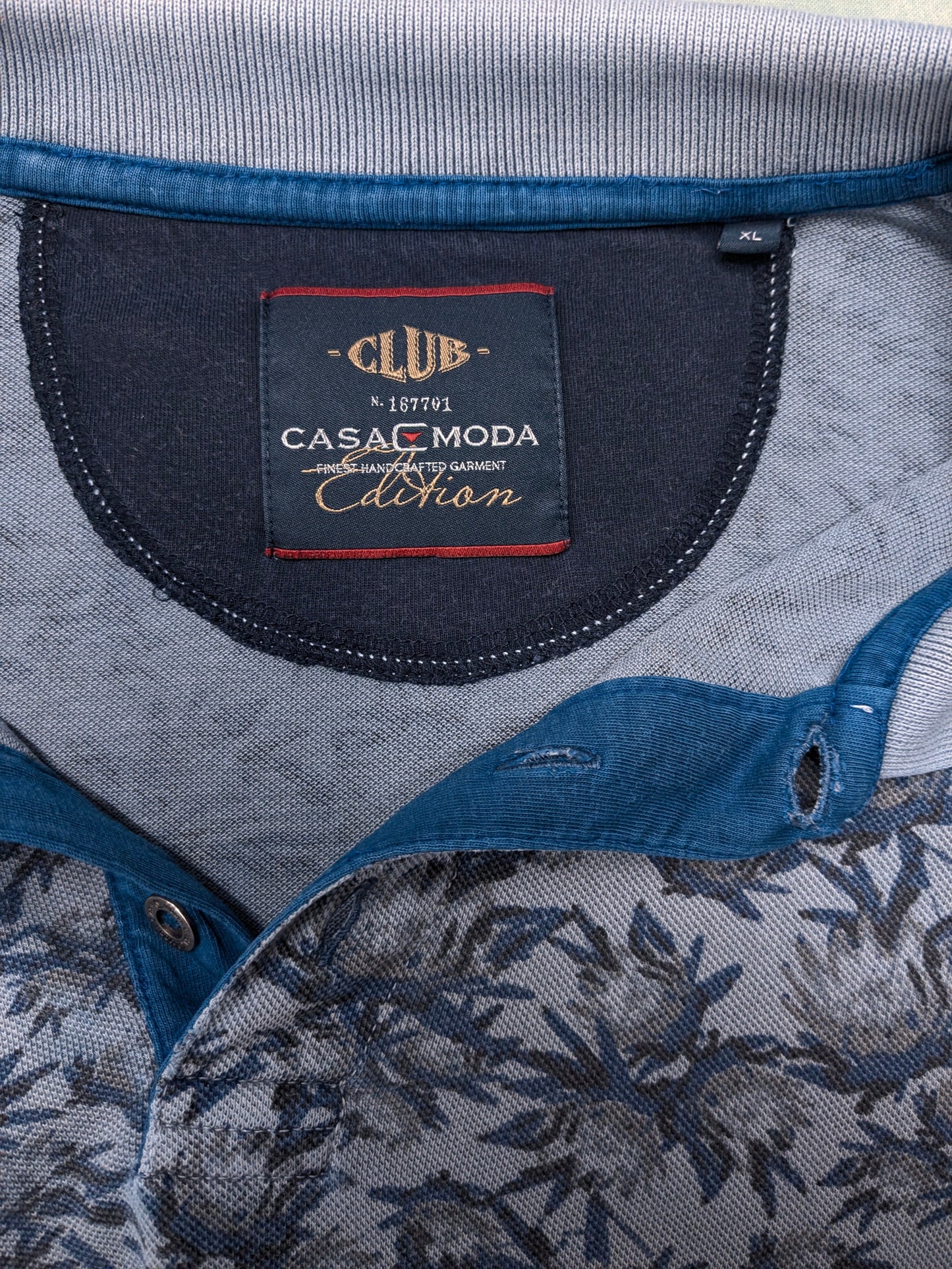Casa Moda polo. Blauw Grijze print. Maat XL.