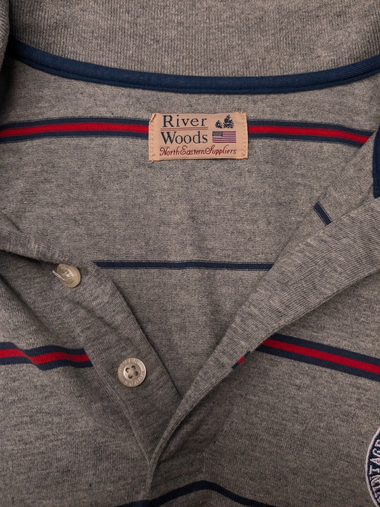River Woods polo. Grijs Roos Blauw gestreept. Maat XL.