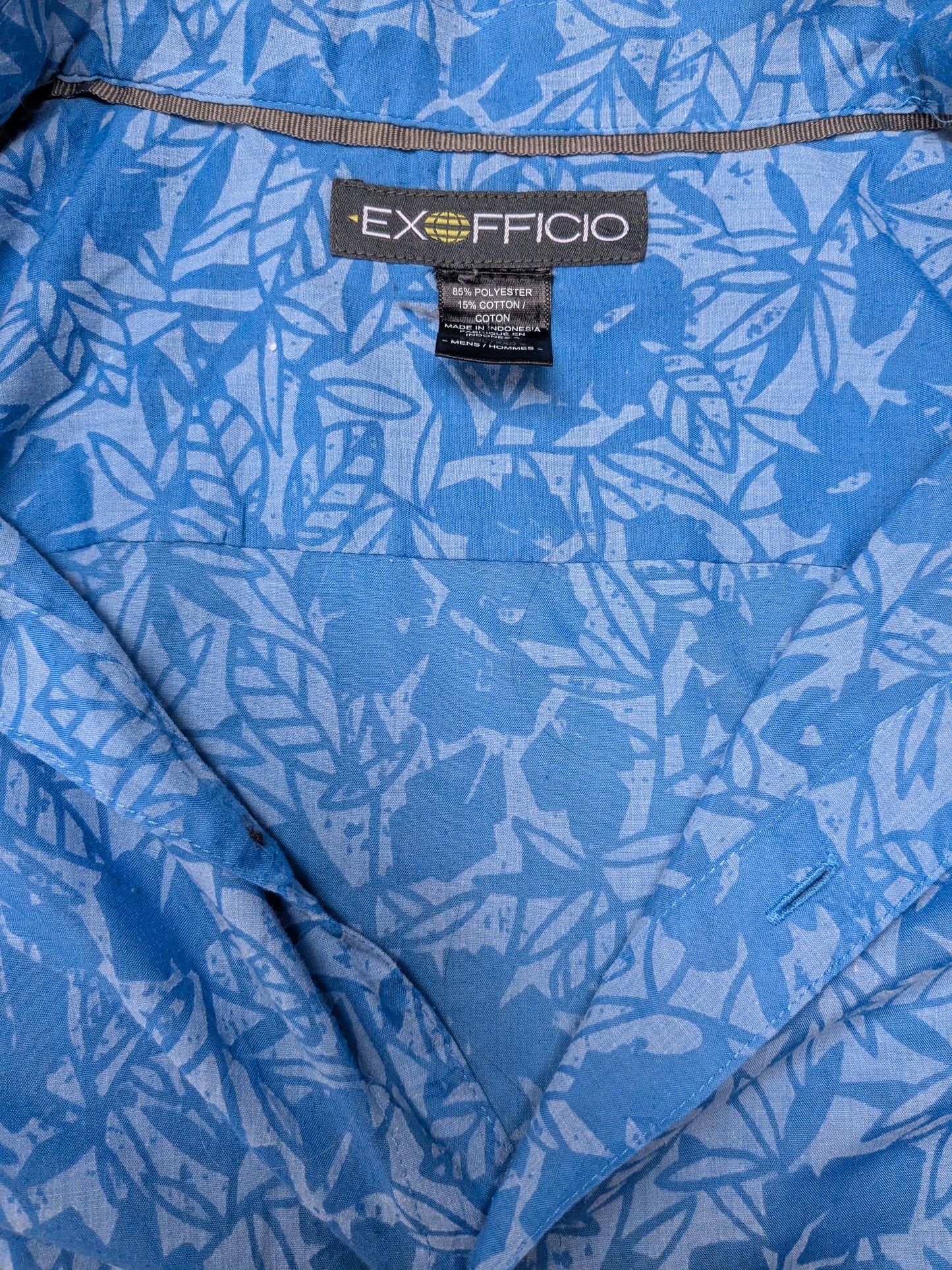 Exofficio overhemd korte mouw. Blauw Bloemen print. Maat 3XL / XXXL.