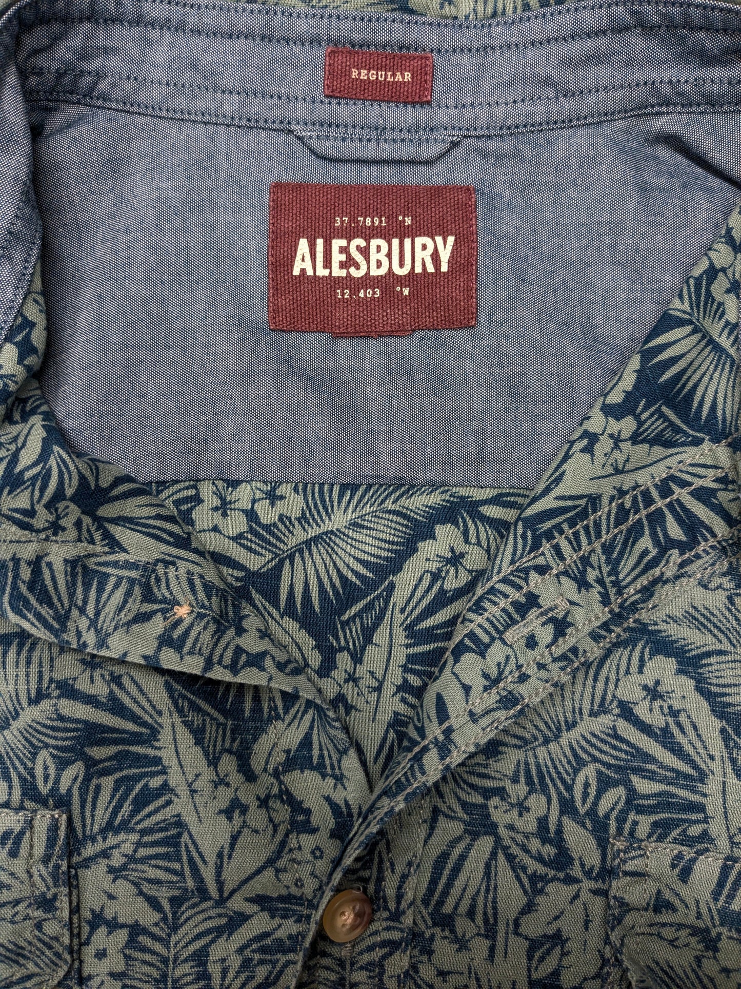 Alesbury overhemd korte mouw. Groen Blauwe bloemen print. Maat XL. regular.