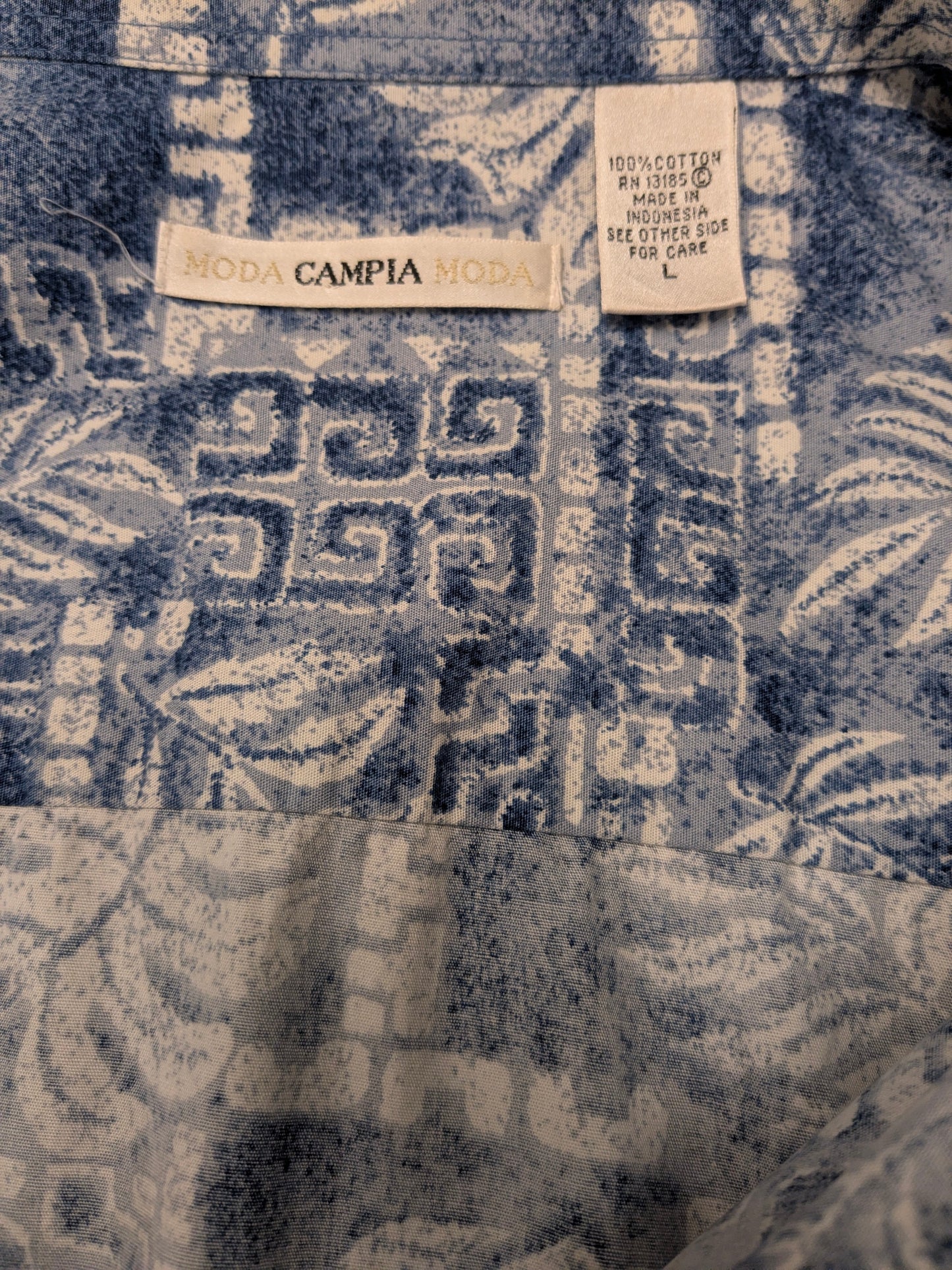 Moda Campia Hawaii overhemd korte mouw. Blauw Witte print. Maat XL.