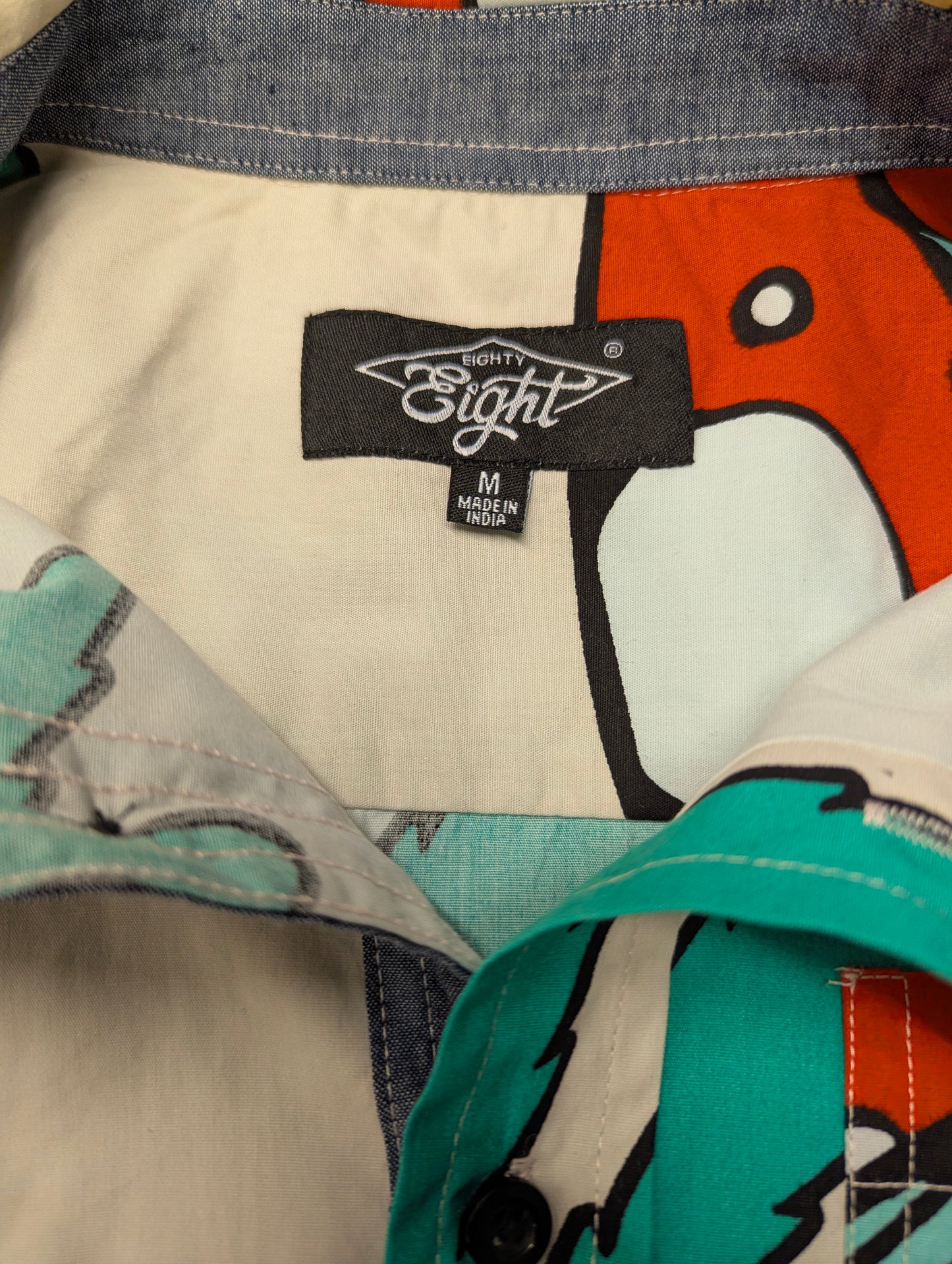 Eighty Eight overhemd korte mouw. Groen Rood Witte paddenstoel print. Maat M.