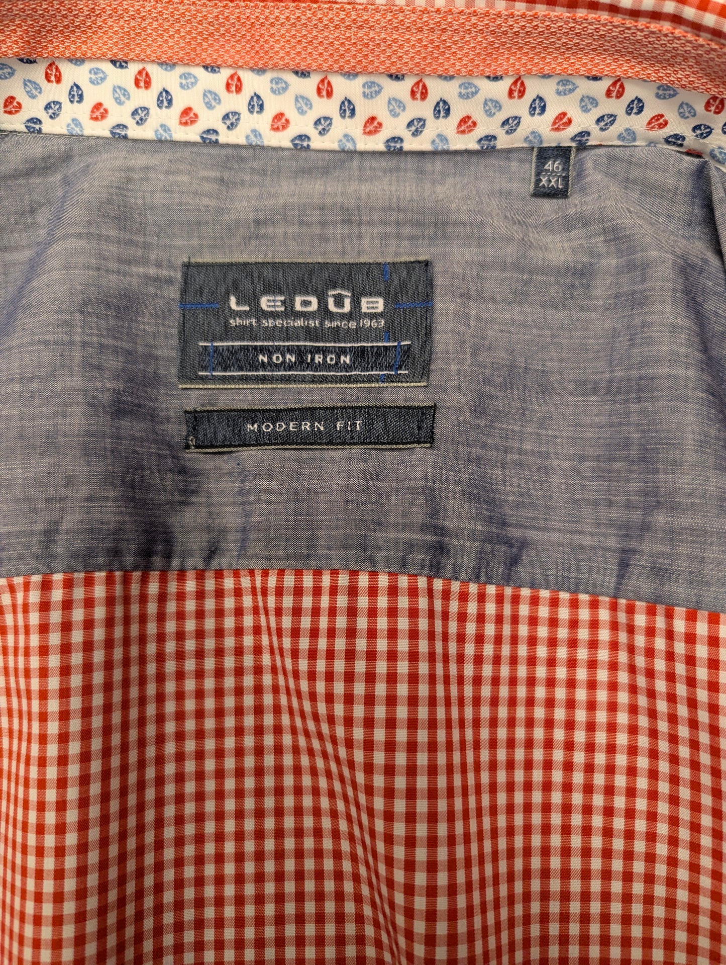 Ledub overhemd. Rood Wit geblokt. Maat 2XL / XXL.
