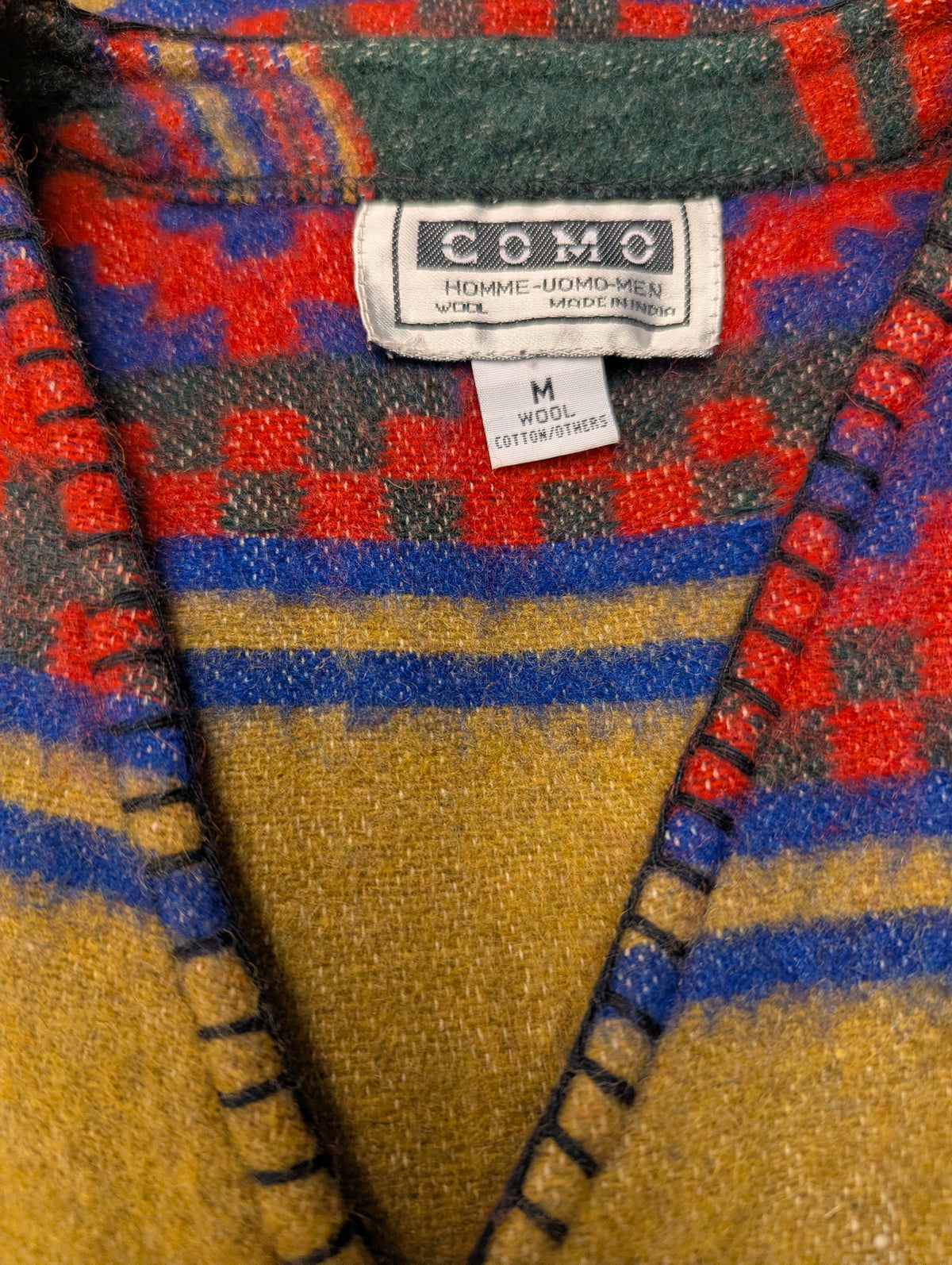 Vintage Como wollen gilet – rood/blauw/geel/groen motief – maat M