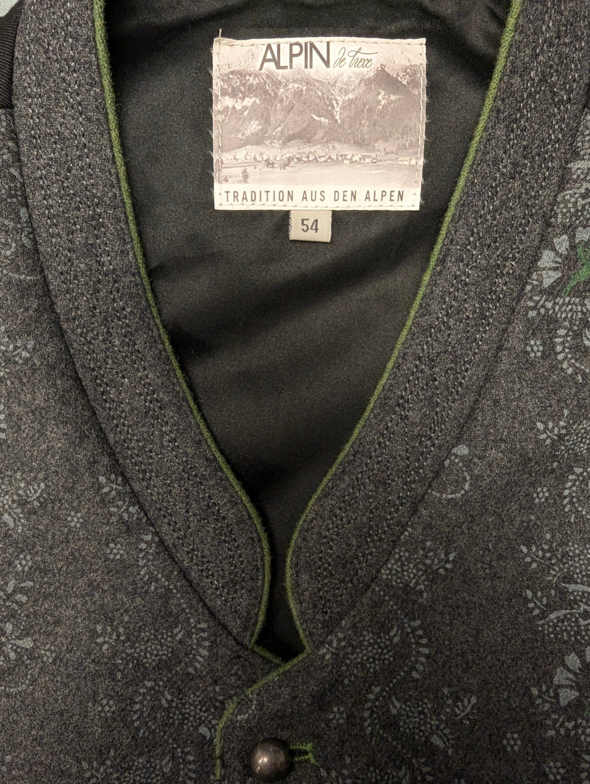Alpin wollen gilet met binnenzak – grijs/groen motief – maat L