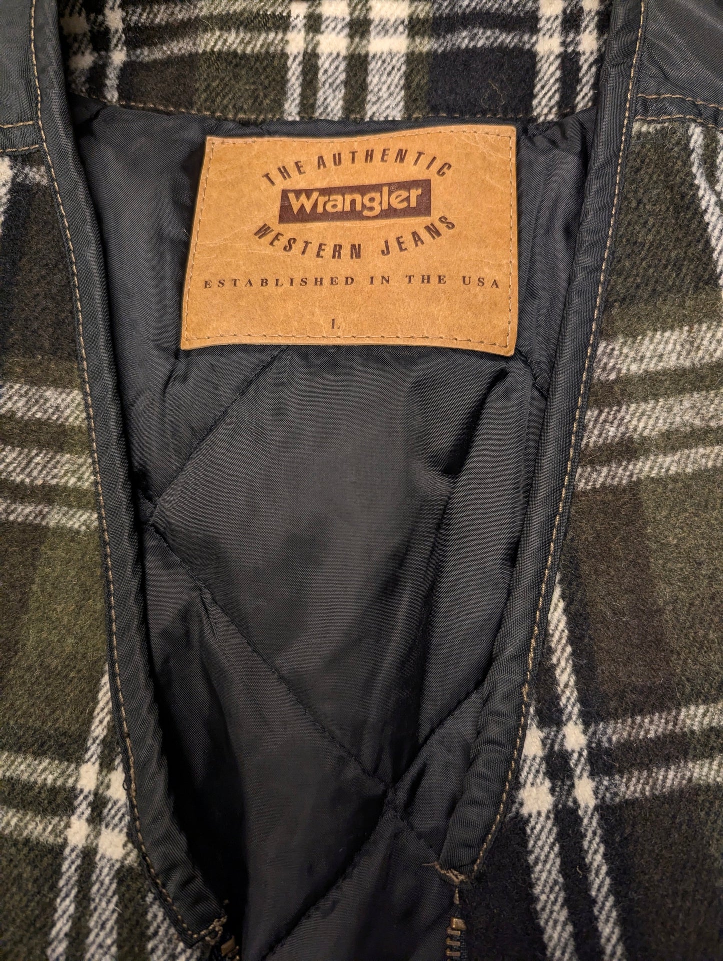 Wrangler gilet/bodywarmer met rits – zwart/groen/beige geruit – maat XL