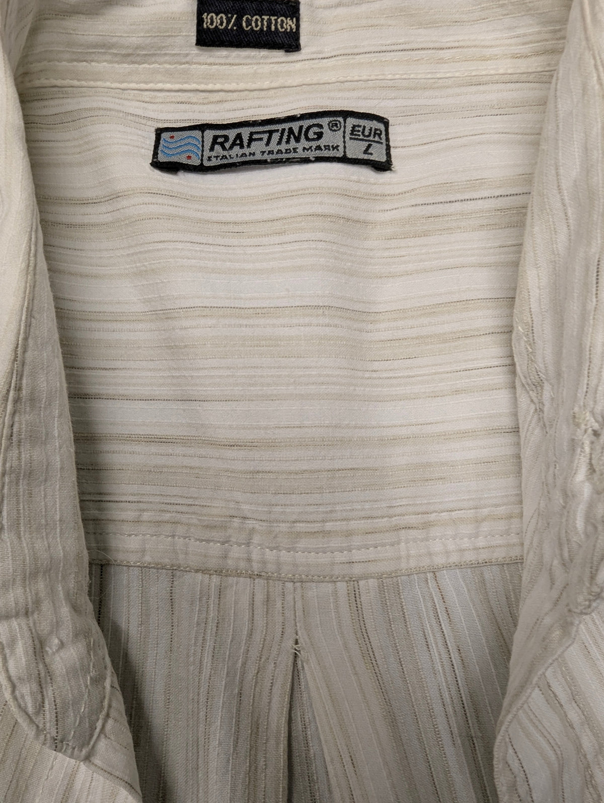 Vintage Rafting overhemd. Wit Beige Grijs gestreept. Maat L.
