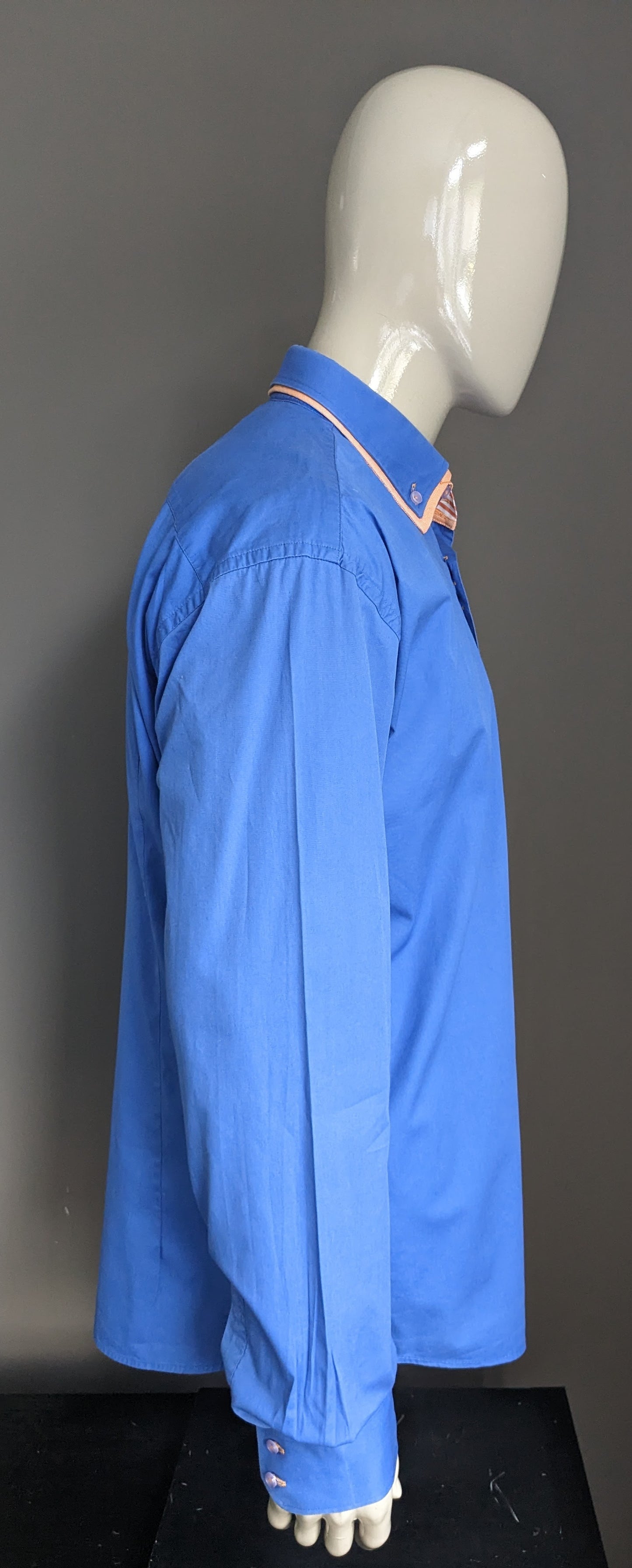 WAM Denim -Hemd mit Doppelkragen. Blau orangefarben. Größe xl.