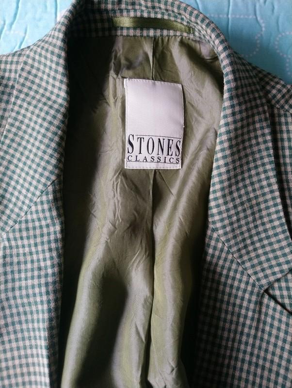 Stones Classic Linnen colbert. Groen Kaki geblokt. Maat 54. - ecogents