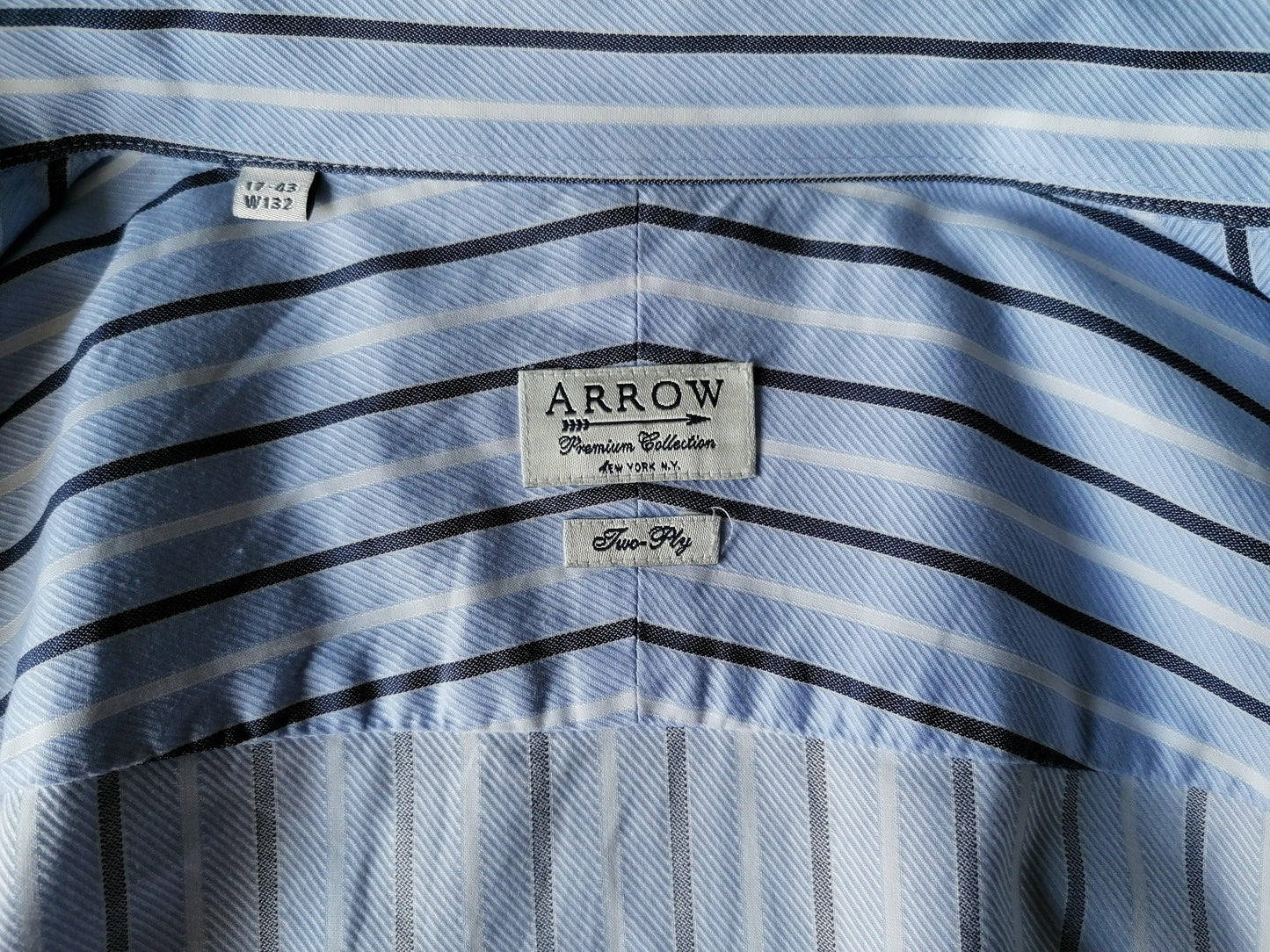 Arrow overhemd. Blauw Wit gestreept. Maat 43 / XL - EcoGents
