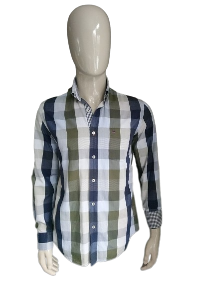State of Art overhemd. Groen Beige Blauw geblokt. Maat M. Regular Fit.