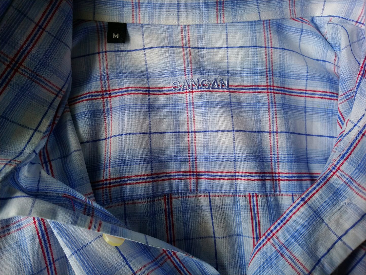 Sangan overhemd korte mouw. Rood Blauw Wit geruit. Maat M.